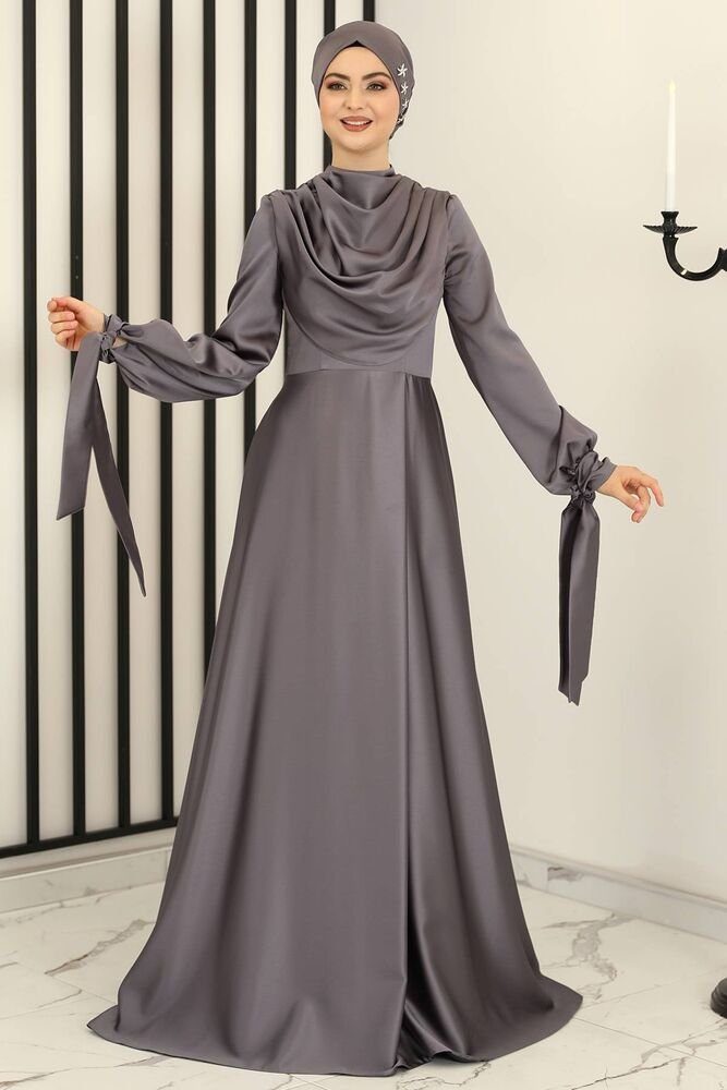 Modavitrini Satinkleid Abiye Modest Kleid Anthrazit Damen Fashion Hijab Abendkleid Abaya