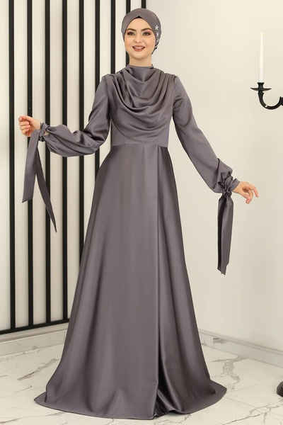 Modavitrini Satinkleid Damen Abendkleid Hijab Kleid Abiye Abaya Modest Fashion