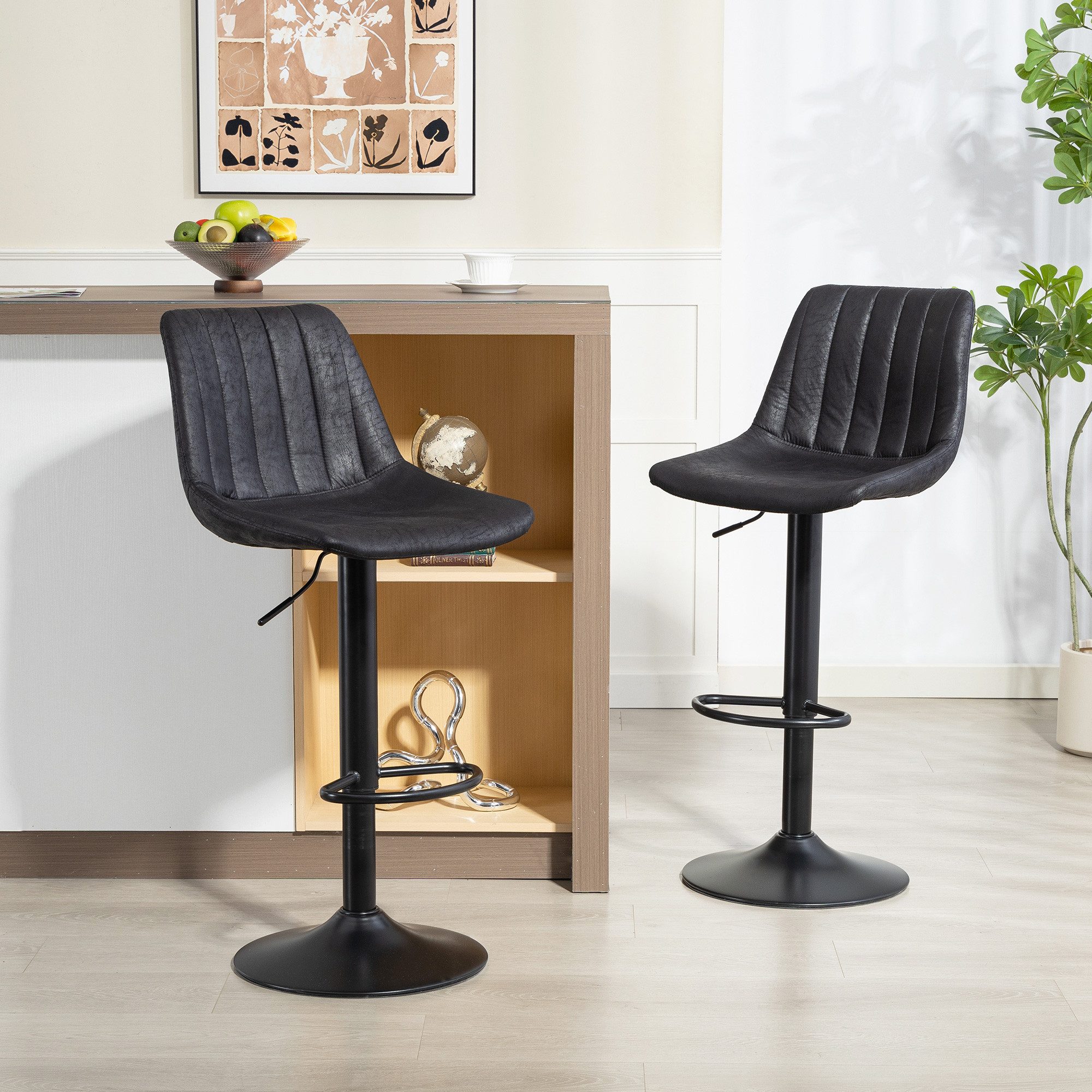 HOMCOM Barhocker Gepolstert Barstuhl mit Lehne (Set, 2 St., 2er Set), 360° drehbar, höhenverstellbar