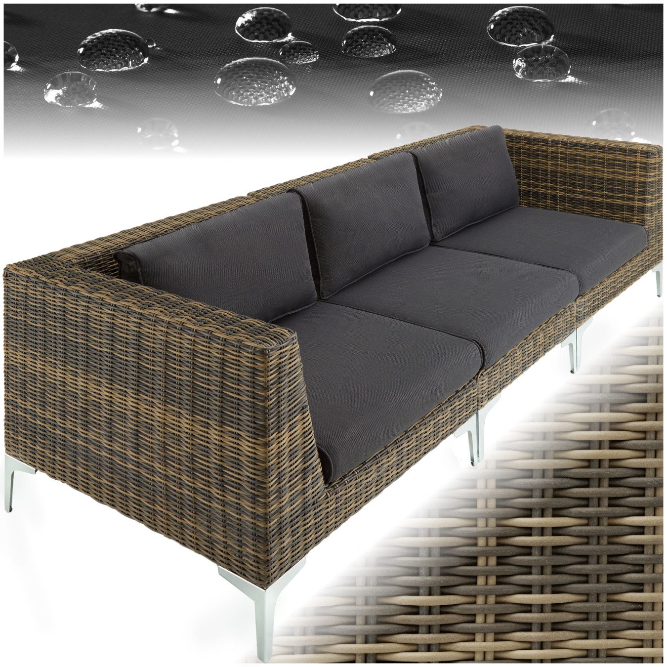 tectake Sitzgruppe Modulares Rattanset, (Set), Stabiler und belastbarer Rahmen aus leichtem und rostfreiem Aluminium