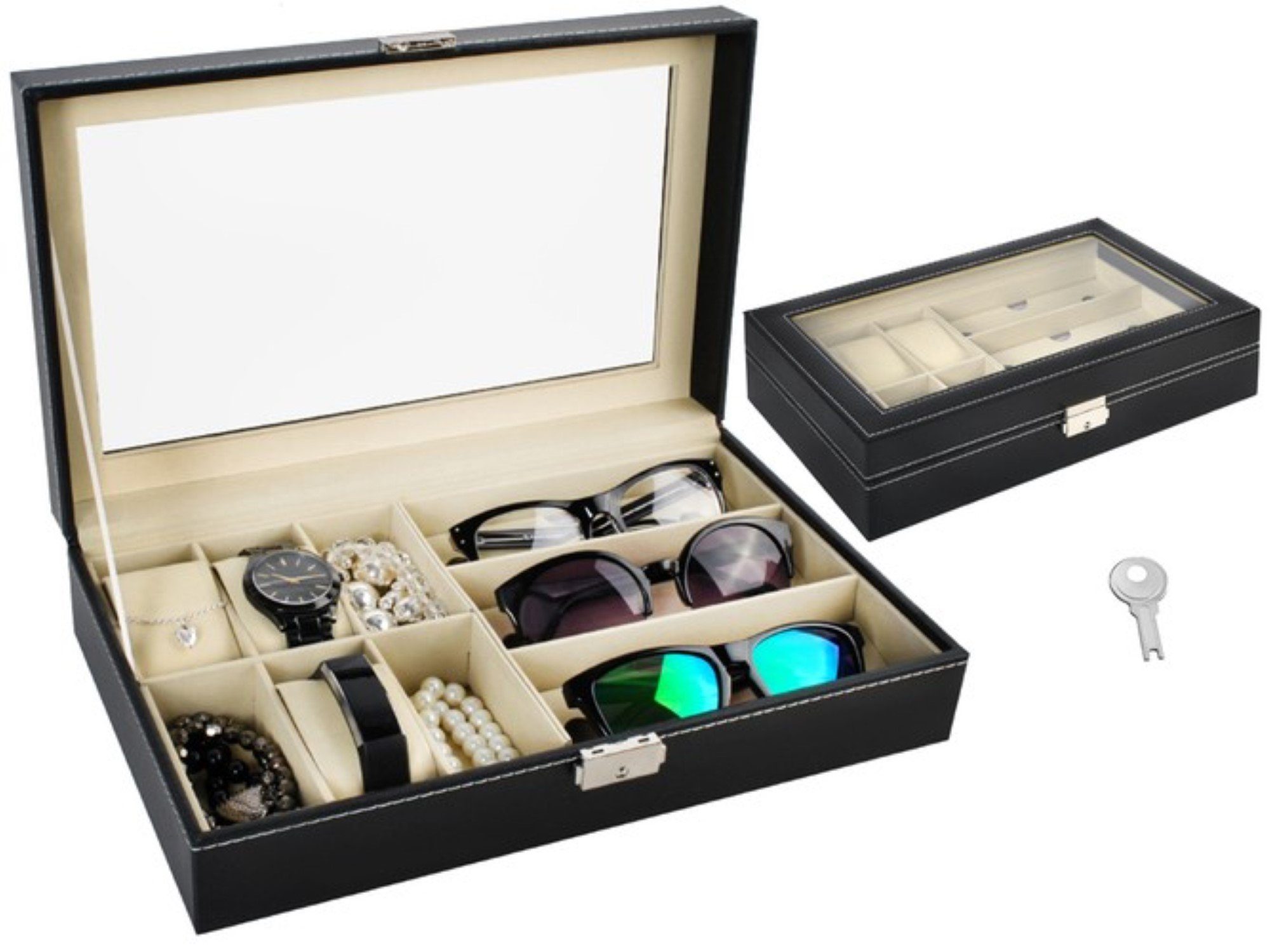MALATEC Schmuckkasten Schwarzer Uhren-Brillen-Organizer Box: Stilvolle Aufb günstig online kaufen