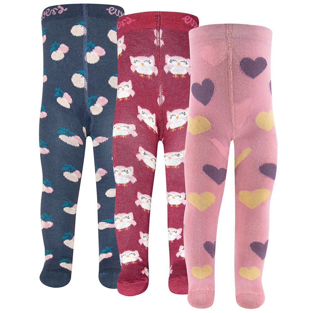 Ewers Strumpfhose Strumpfhose 3er Pack Eule/Kirschen/Herzen (3 St. 3er-Set) 80% Baumwolle, 18% Polyamid, 2% Elasthan