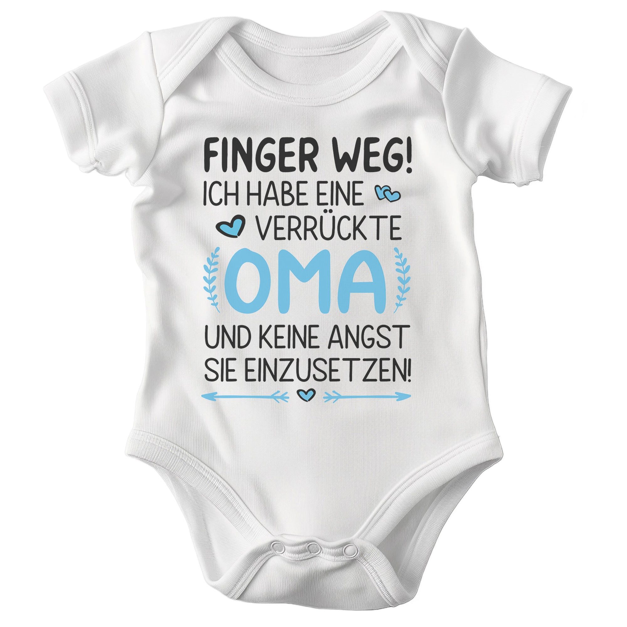 22Feels Kurzarmbody Bio Jungen Babybody Weiß Finger weg Oma (Blau) Geschenk Taufe BIO-Baumwolle - In Deutschland Bedruckt - Niedlicher Print