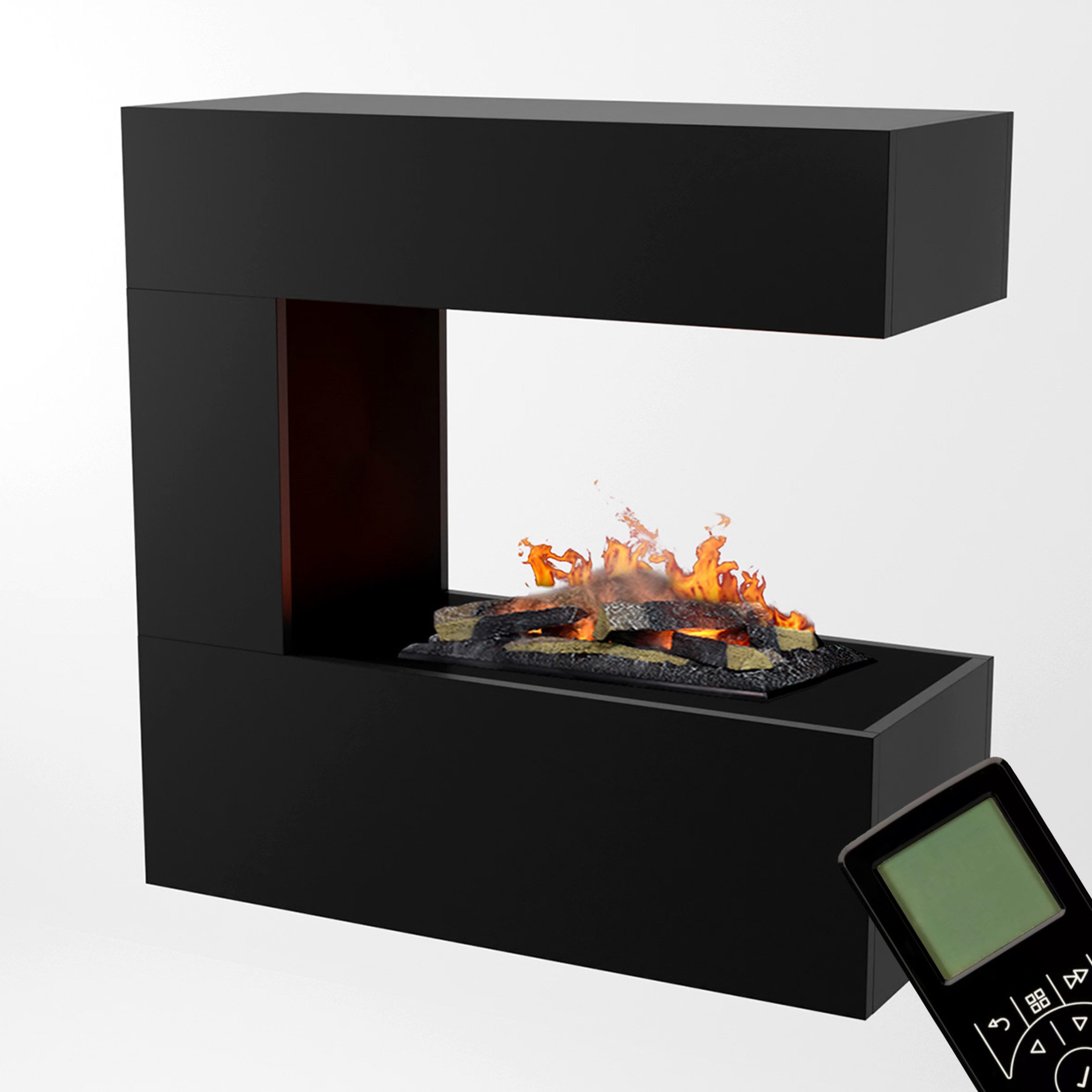 GLOW FIRE Elektrokamin Schiller hängend Wasserdampf Kamin, Wandkamin, Elektrischer Kamin, Wasserdampfkamin mit 3D Feuer und Knisterfunktion