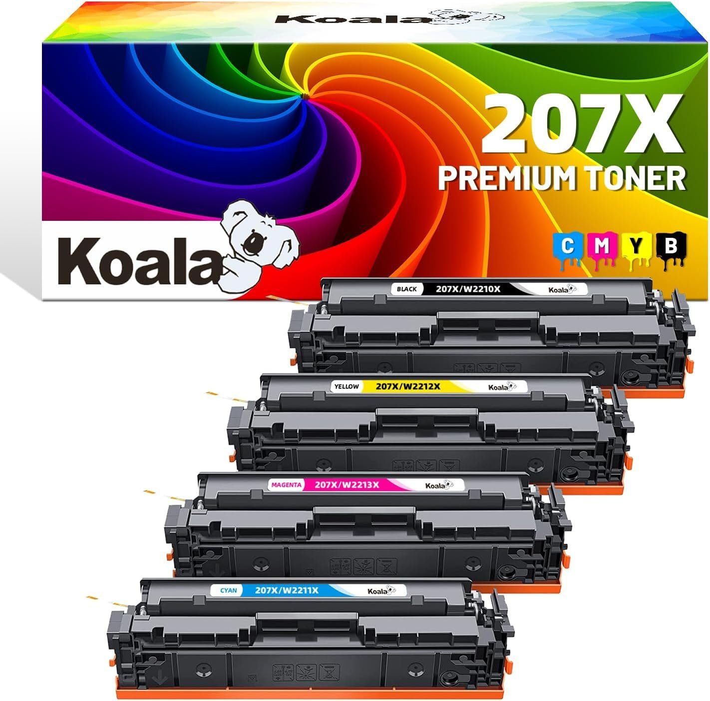 Koala Tonerkartusche HP 207X Multipack Toner for HP Color Laserjet Pro M255 M282 M283, (Packung, 3150 Seiten pro schwarz toner; 2450 Seiten pro Farbe toner), HP W2210X W2211X W2212X W2213X 207A Toner Patronen