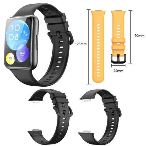 Wigento Smartwatch-Armband Für Huawei Watch Fit 2 Kunststoff / Silikon Armband Watch Uhr Schwarz Ersatz Arm Band