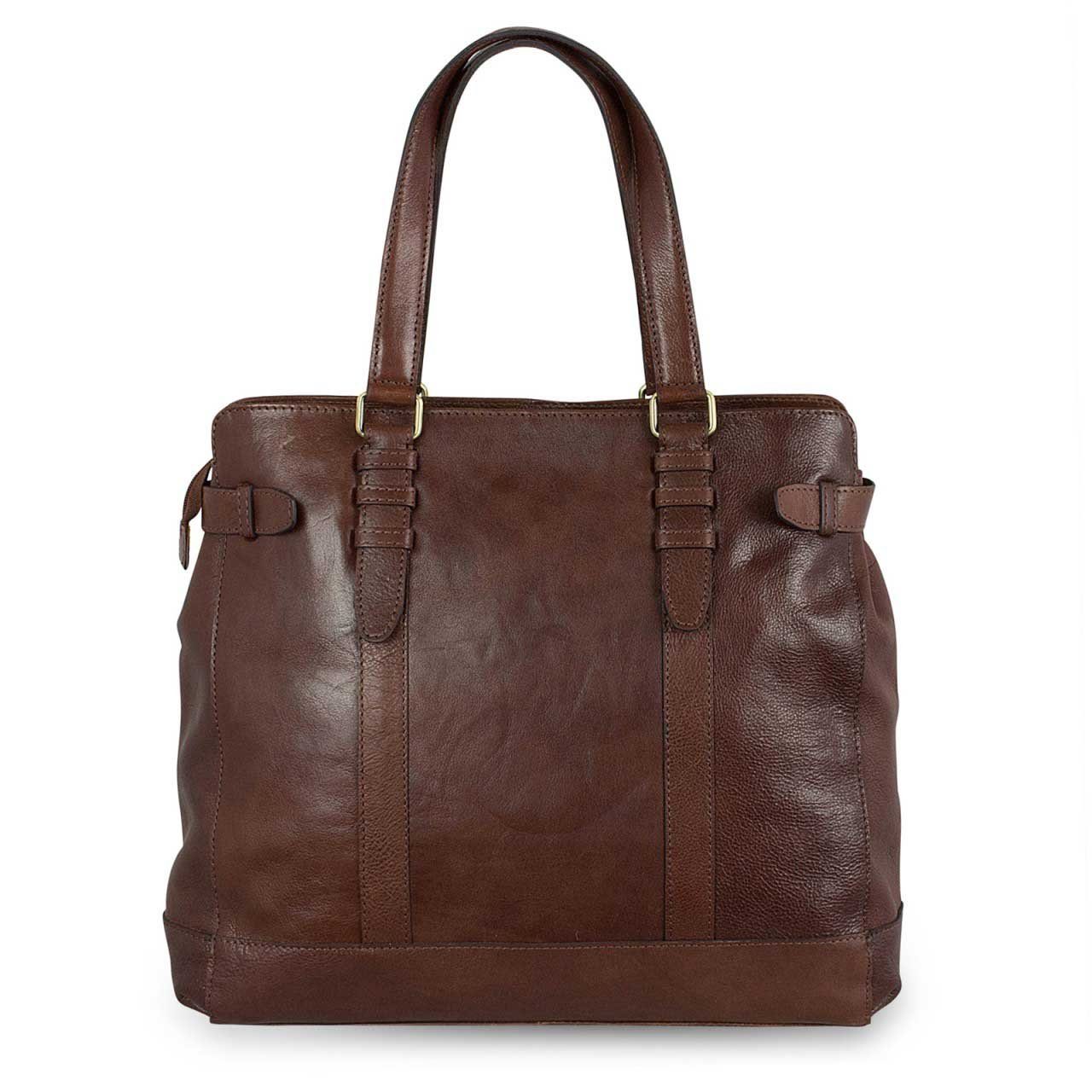 STILORD Handtasche Damen Tasche aus Büffel Leder 34 x 35 x 9 cm Groß dunkel  braun