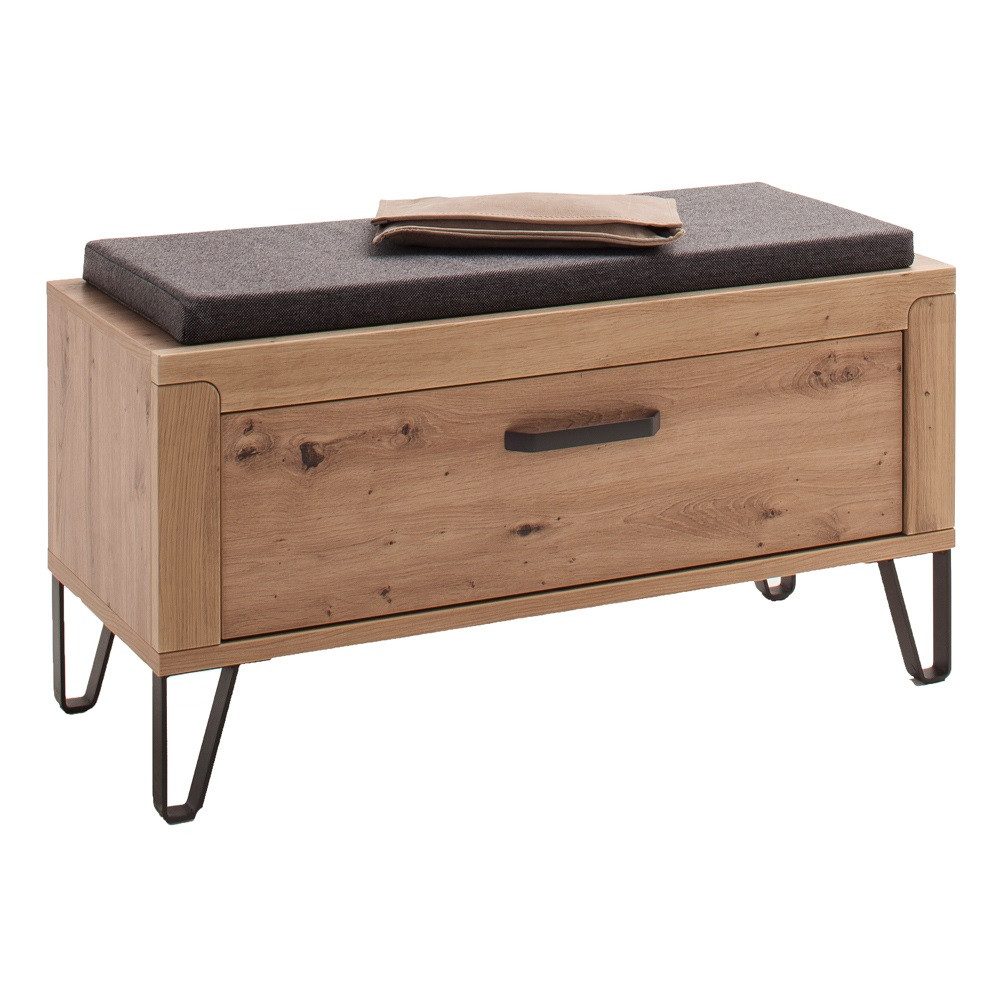 Lomadox Schuhbank IOLA-05, in Eiche Bank Garderobenbank 1 Klappe 93x51x38 cm
