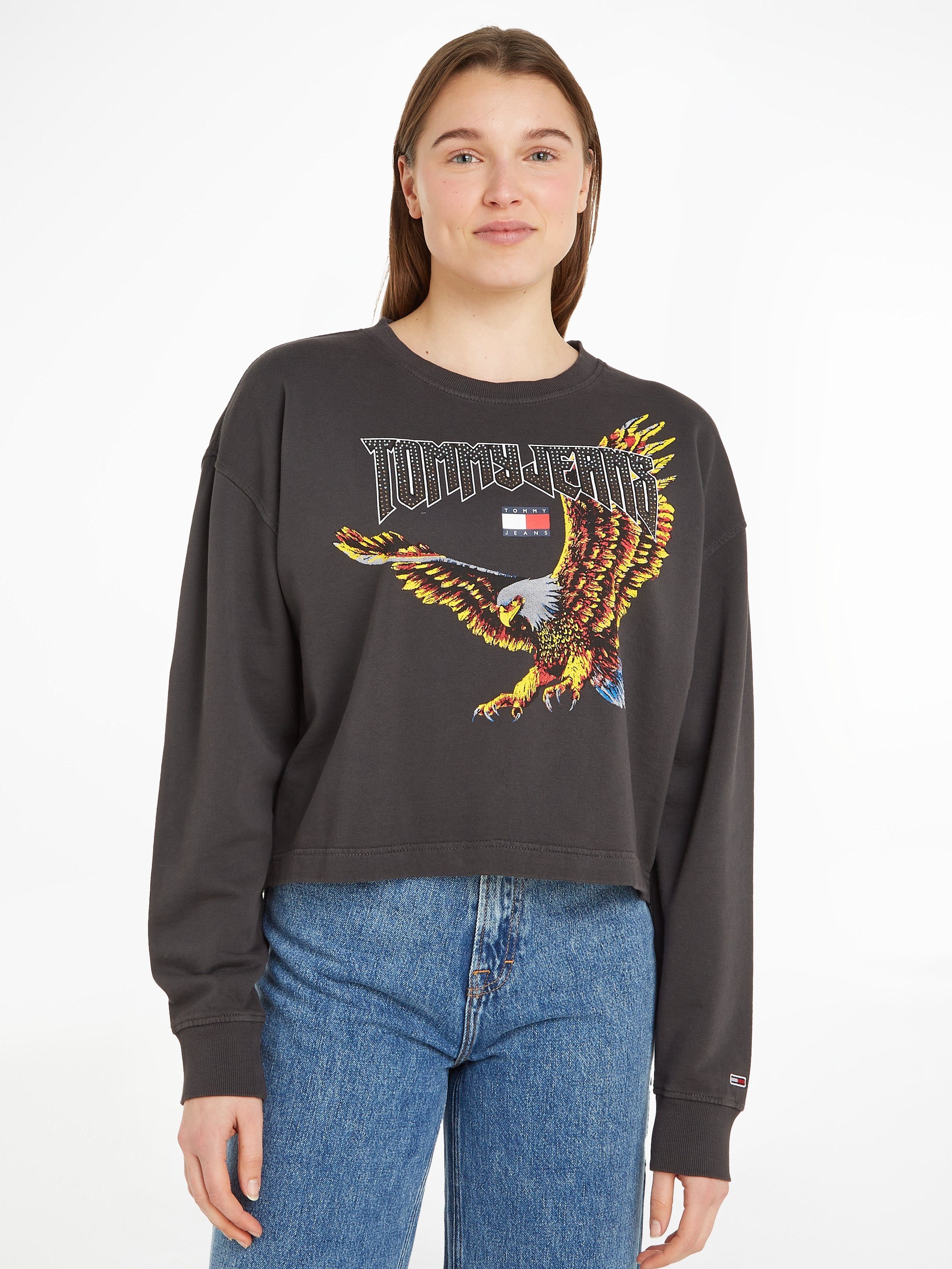 Tommy Jeans Sweatshirt TJW RLX CRP VINTAGE EAGLE CREW mit coolem Vintage Adler Print, used Sweatoptik