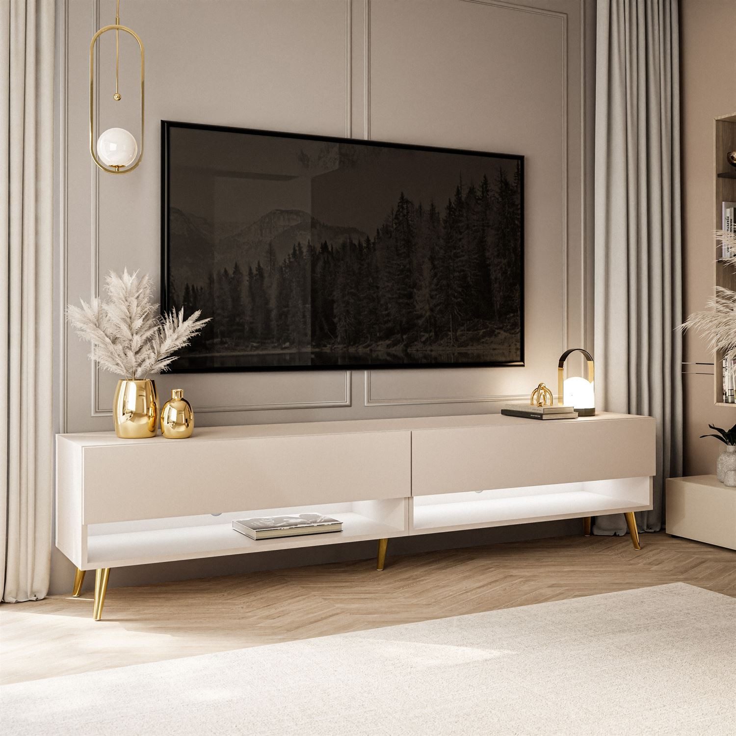 Lookway Lowboard CALANTE 180 cm RTV Schrank auf Beinen und LED-Beleuchtung günstig online kaufen