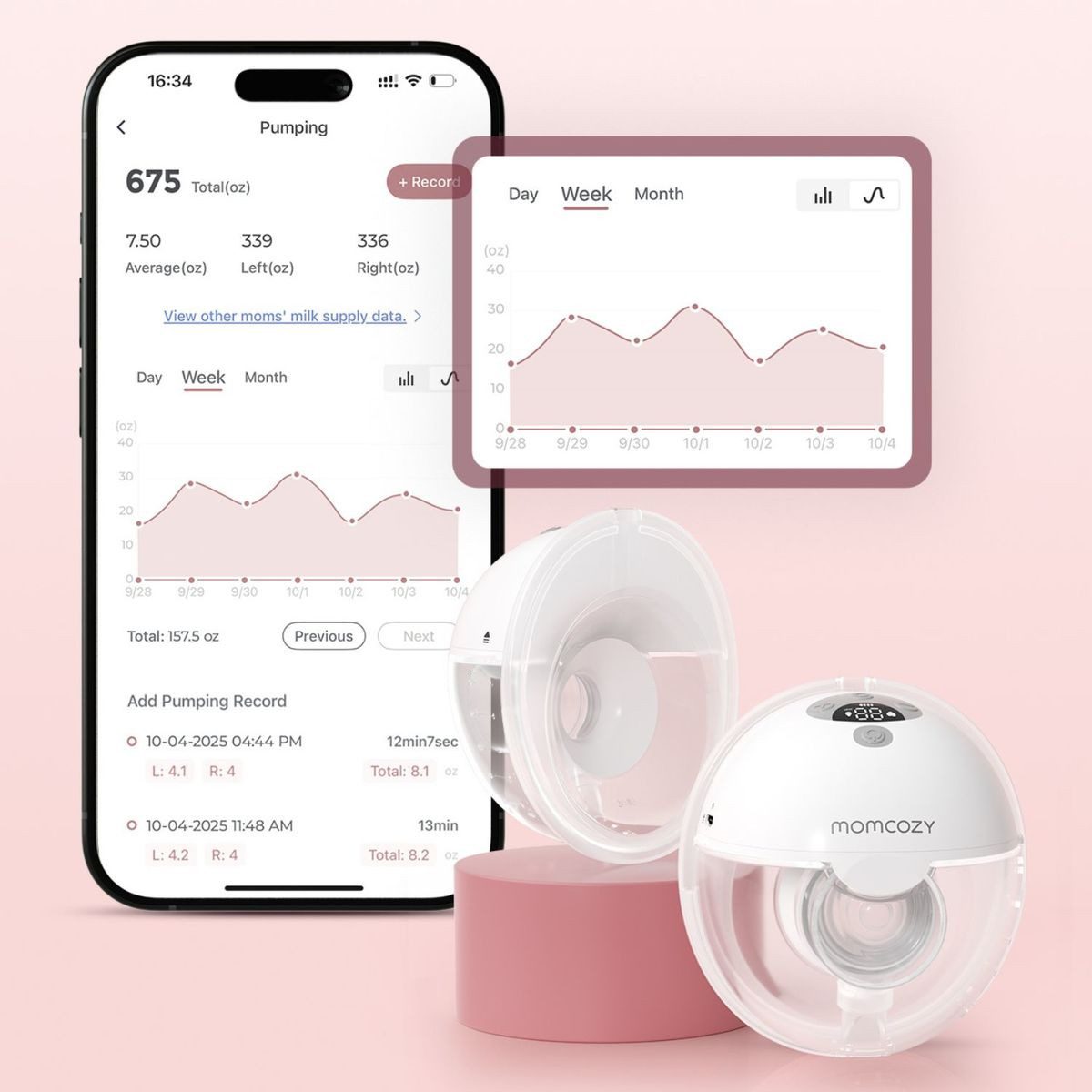 Momcozy Elektrische Milchpumpe M5 SMART Breast Pump Single Grey, 1-tlg. – Bild 3 von 5