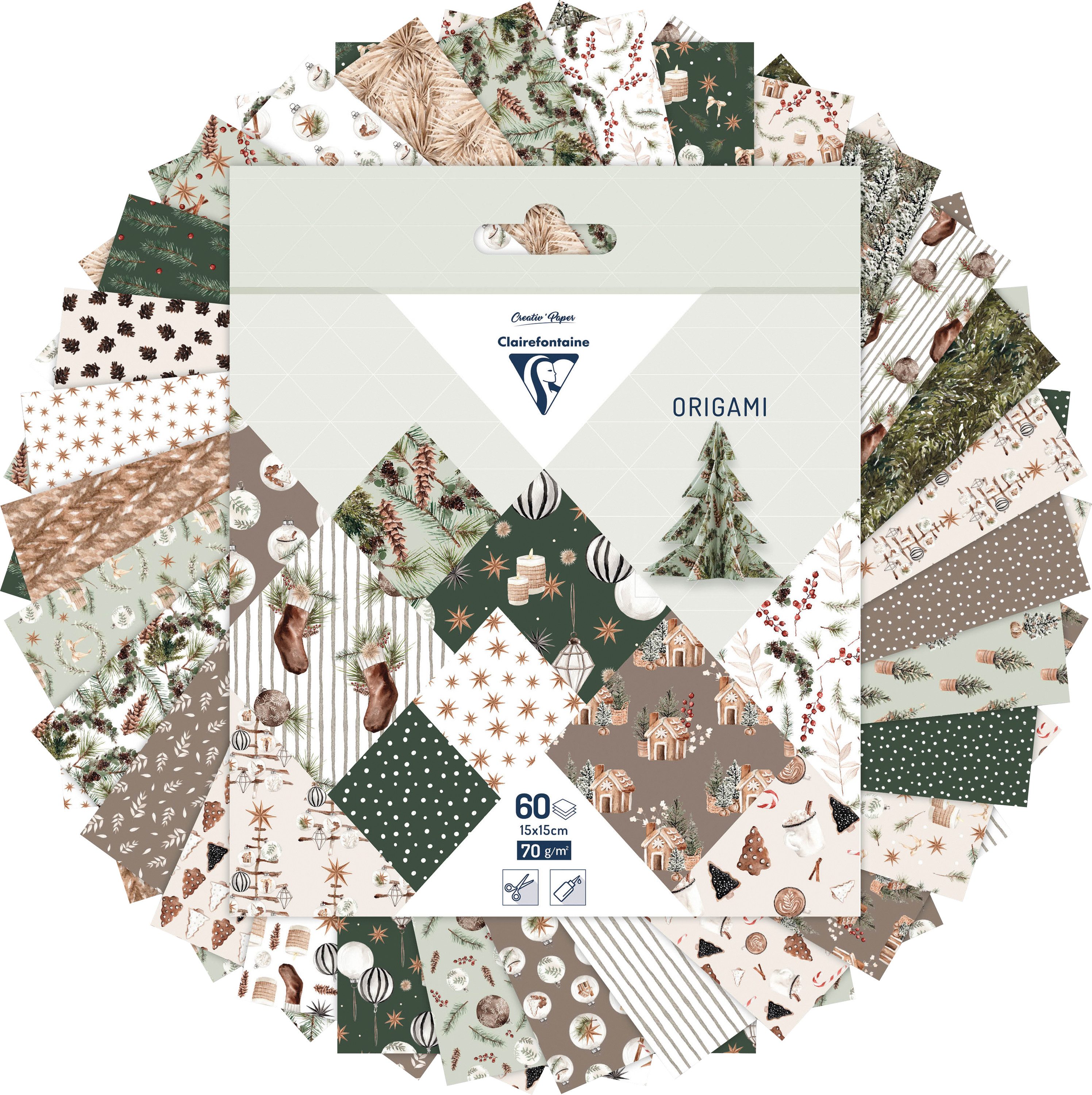 CLAIREFONTAINE Motivpapier Cozy Xmas, 15 x 15 cm, 60 Blatt