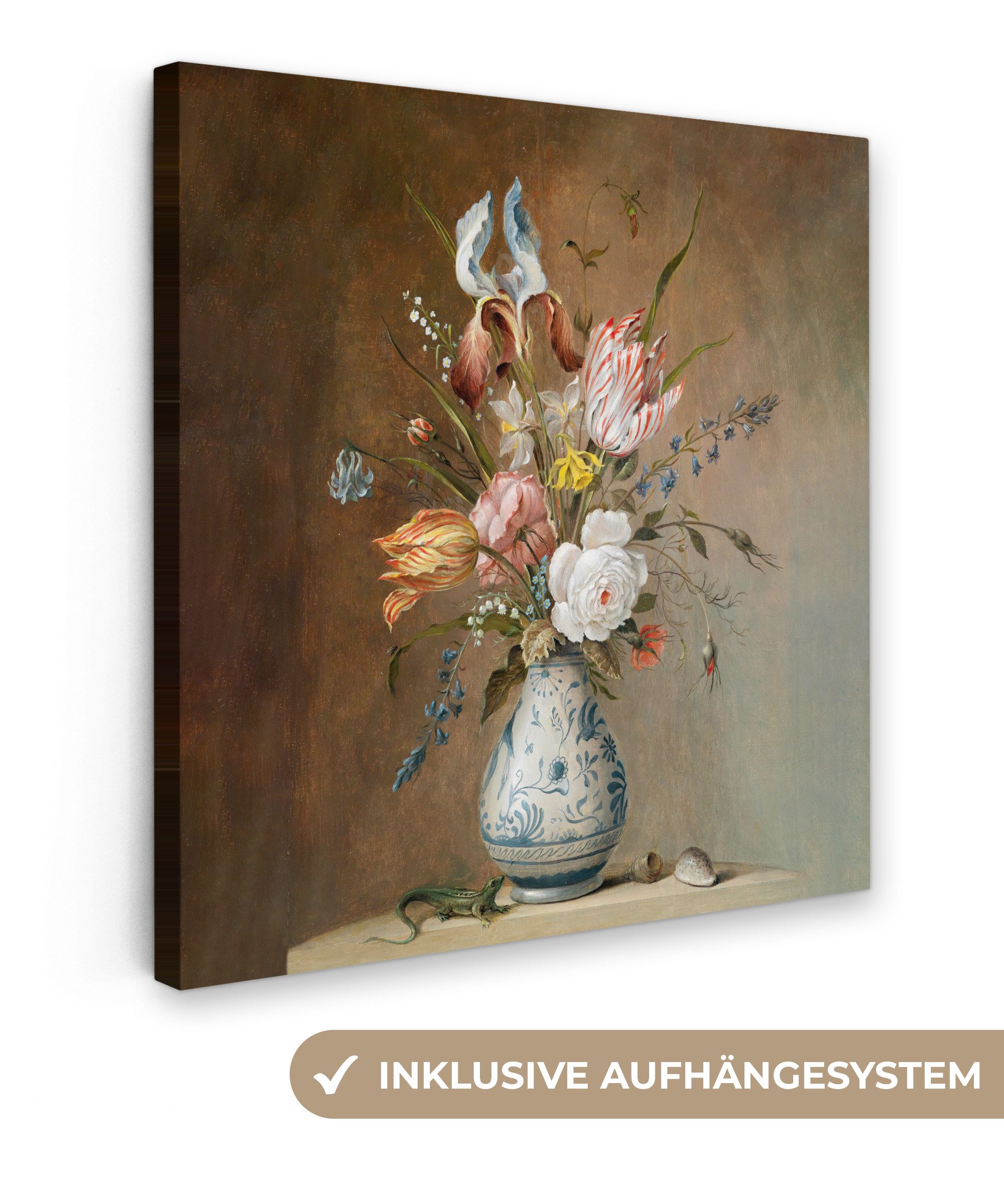 OneMillionCanvasses® Leinwandbild Alte Meister - Blumen - Balthasar van der Ast, Fotodruck (1 St), Wandbild, Deko Schlafzimmer Wohnzimmer Flur 20x20 cm