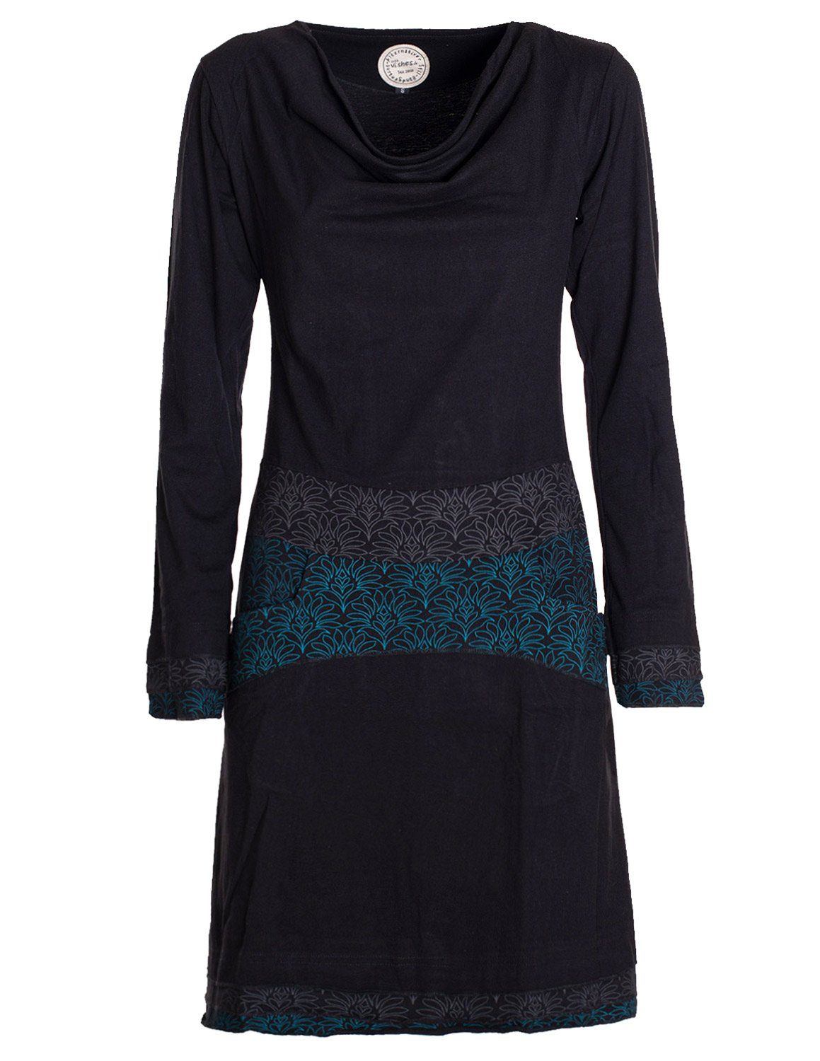 Jerseykleid Kleid Wasserfallkragen Bund bedruckt Taschen