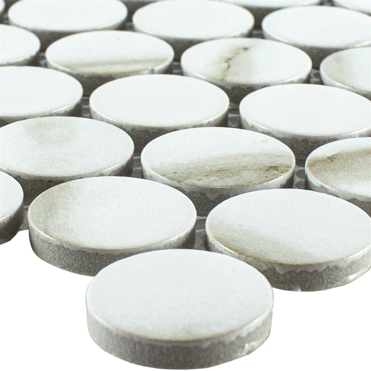 Mosafil Mosaikfliesen Keramik Knopf Rund Mosaikfliesen Hunter, Keramik 33.000x31.200, weiß-beige-calacatta, Verlegefertig auf ein Netz geklebt - Frostsicher - Wasserfest