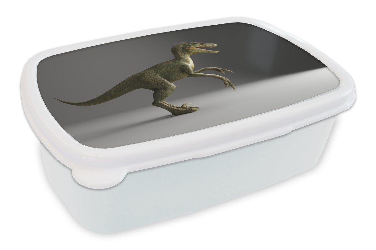 MuchoWow Lunchbox Velociraptor - Dinosaurier - Grau, Kunststoff, (2-tlg), Brotbox für Kinder und Erwachsene, Brotdose, für Jungs und Mädchen weiß