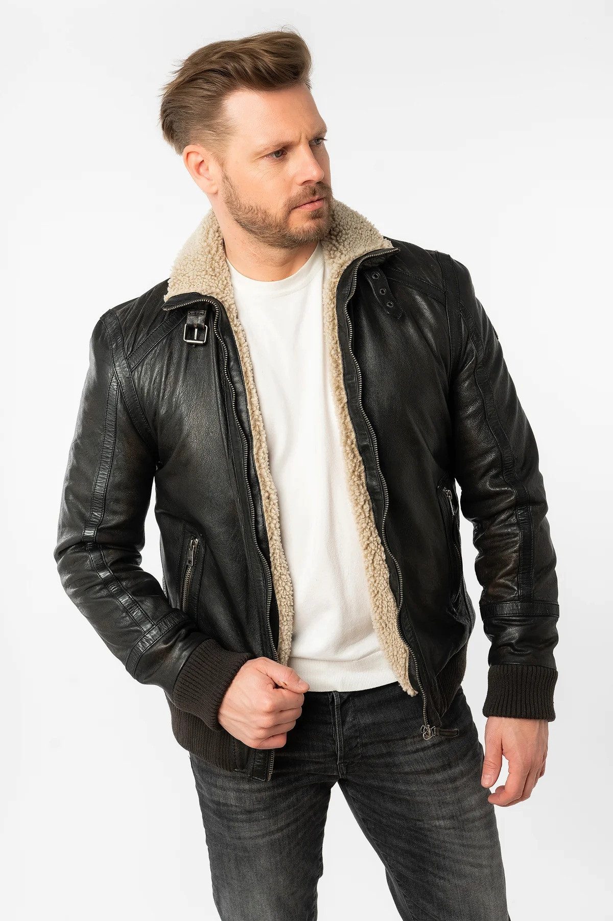 Mauritius Lederjacke MMFyol mit gefüttertem Stehkragen günstig online kaufen