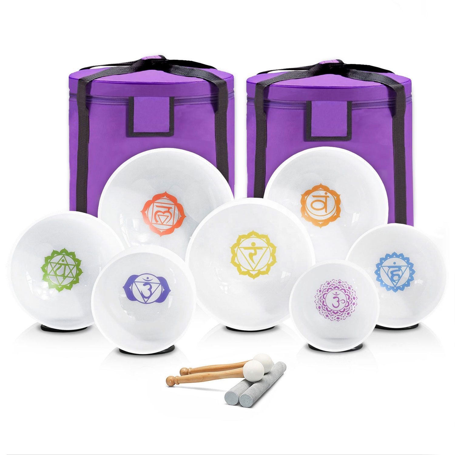 keepdrum Klangschalen keepdrum Klangschalen-Set Chakra Set farbig 6-12 Zoll mit Zubehör,Klangschalen, 7-teiliges Quarz-Klangschalen Set
