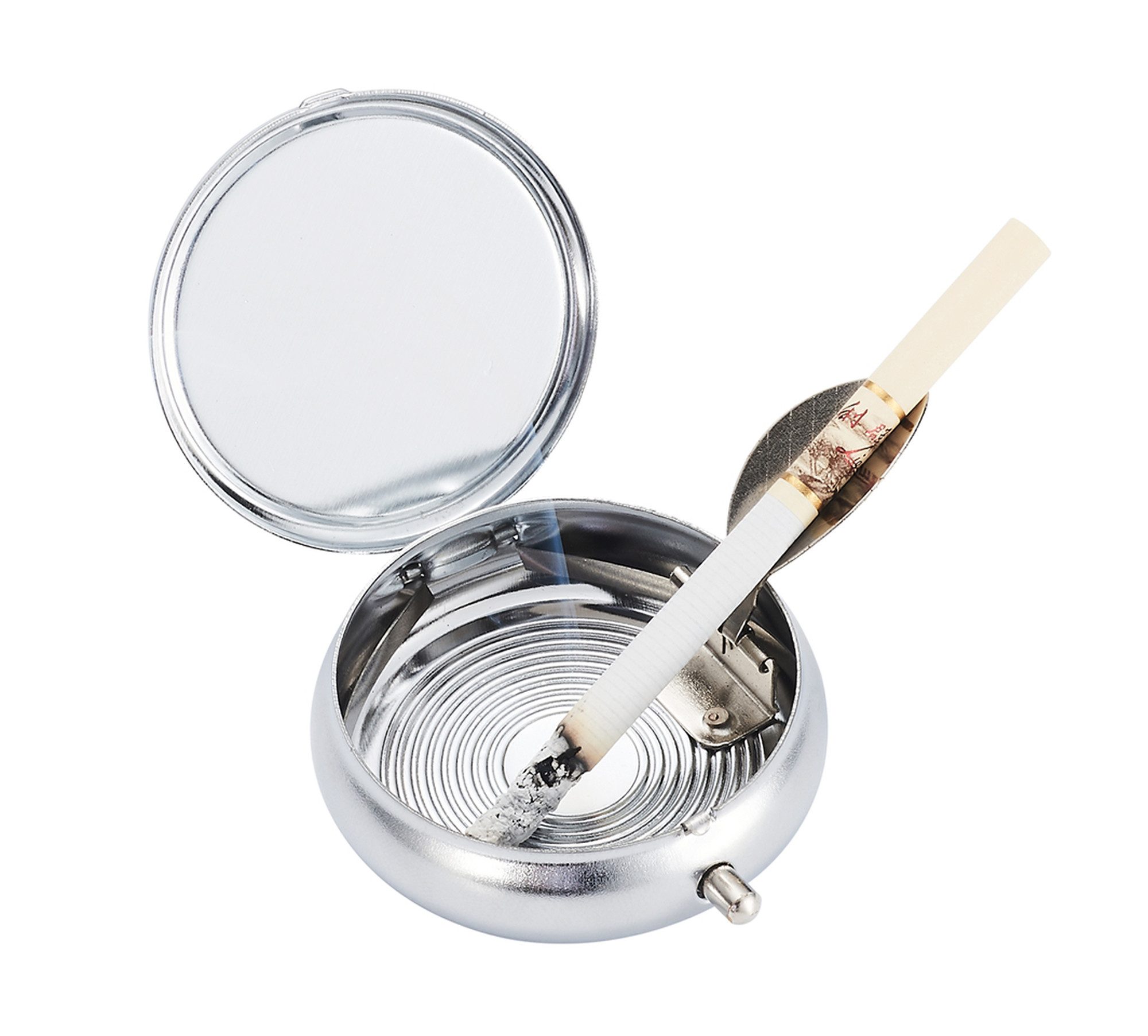 CHAMP Aschenbecher Taschen ASCHENBECHER "AC/DC" Ø5cm Deckel aus Metall rund 81 (Blau), mini Ablagefläche Taschenaschenbecher Reise Outdoor Reiseaschenbecher