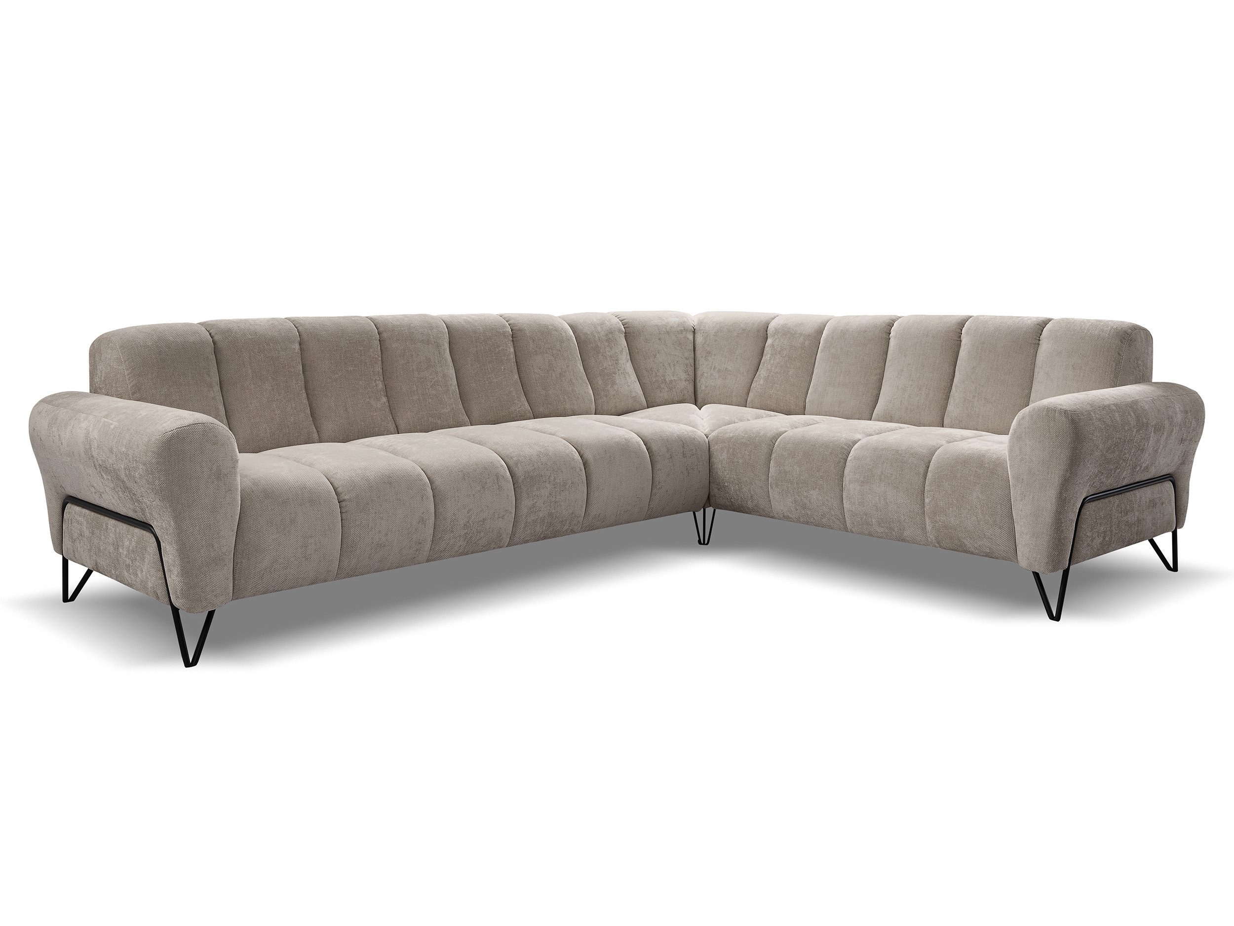 Beautysofa Polstergarnitur im modernen Stil auf hohen Metallbeinen VOLARE, (Sofagarnitur aus Chenille-Stoff, Beige Grau, Ecksofa L + Sessel Set moderne Couchgar – Bild 4 von 5
