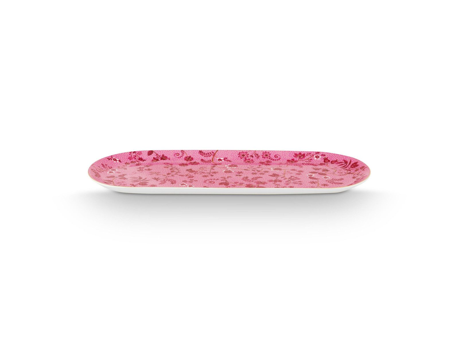 PiP Studio Servierplatte Jolie Flowers Pink Kuchenplatte 33,3x15,5cm, Porzellan, (Platten)
