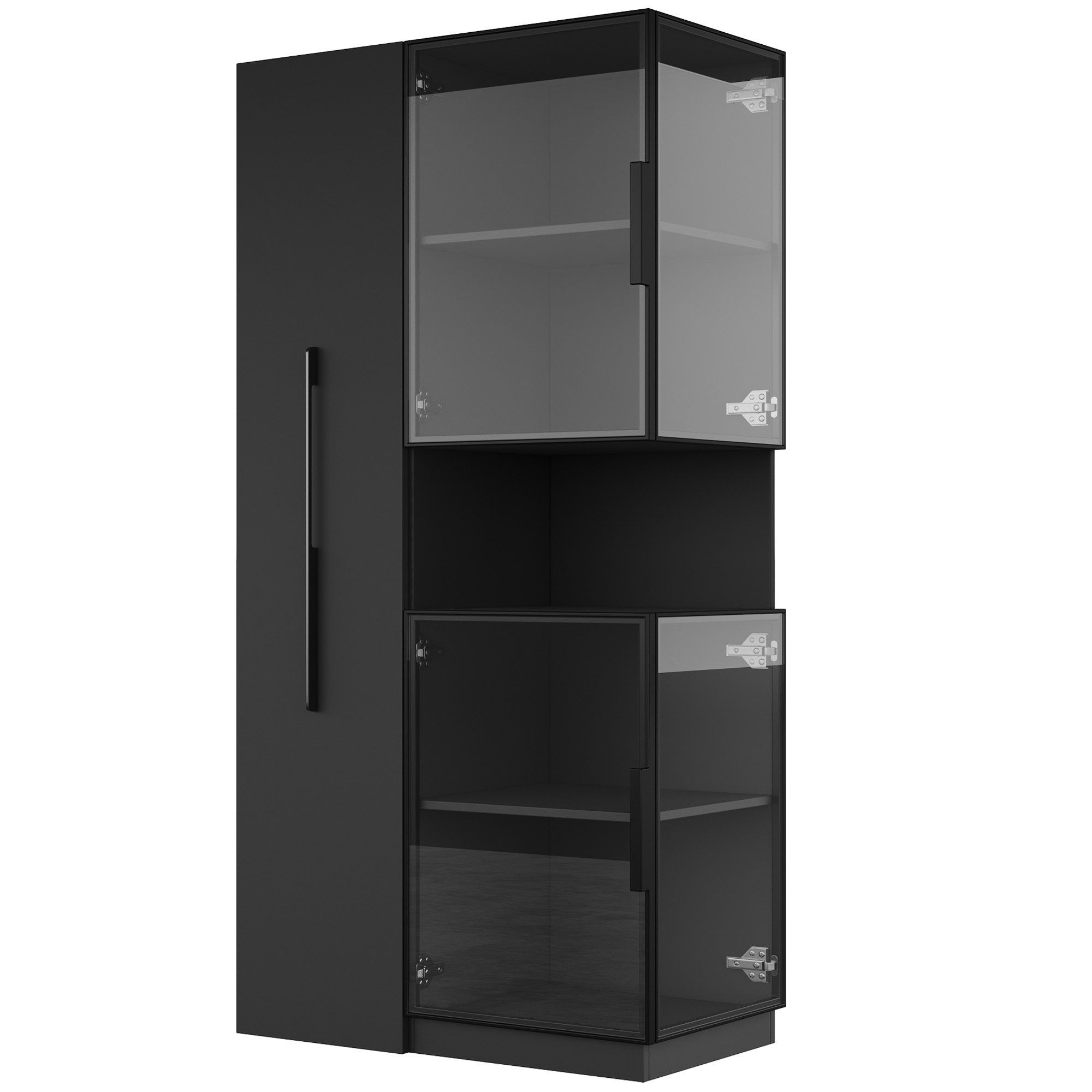 Flieks Glasvitrine Eckschrank Hochschrank mit LED-Beleuchtung, Ausziehregal, Glastüren (1-St., 70×38×160 cm) multifunktionaler Mehrzweckschrank Standvitrine Eck – Bild 4 von 5