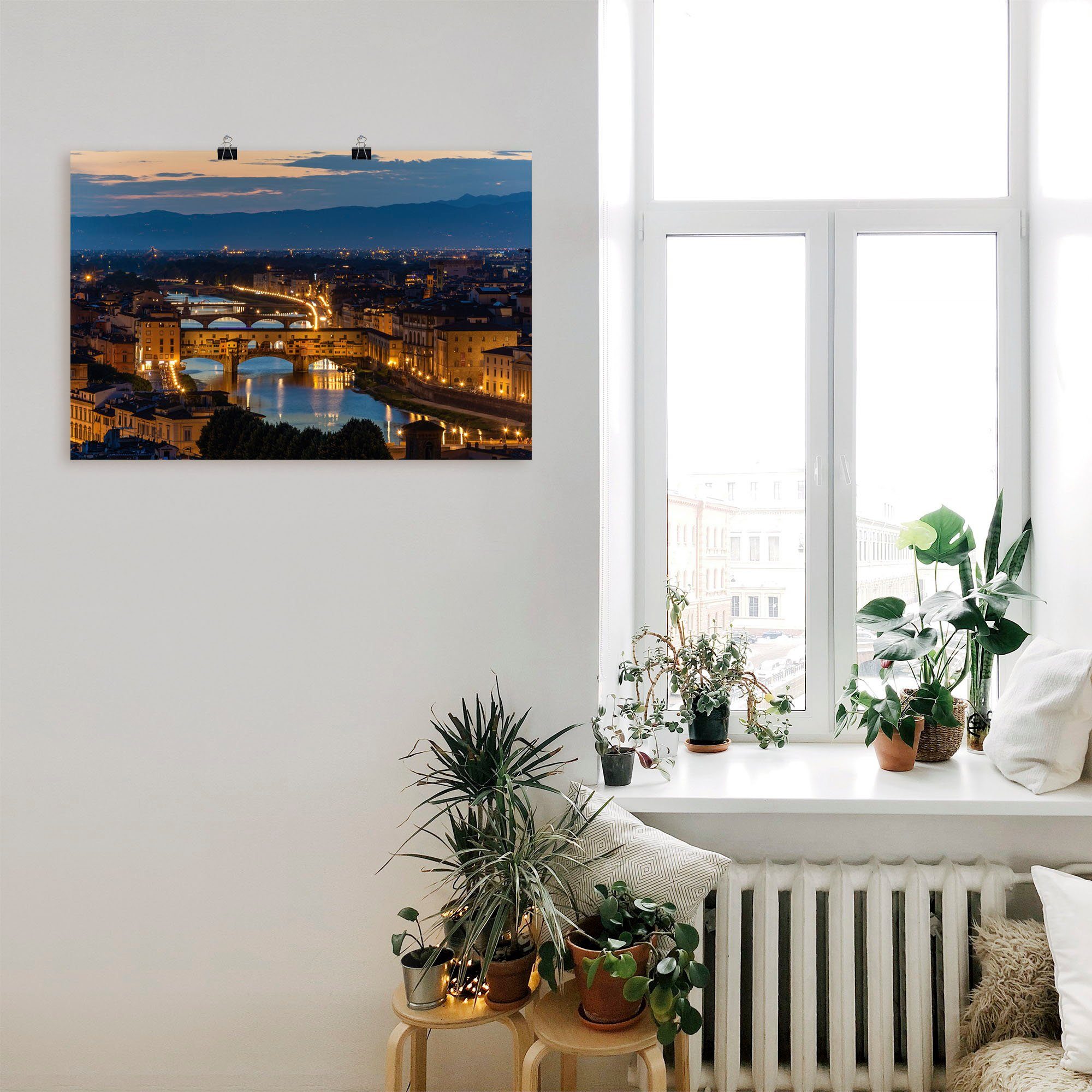 oder Größen dem (1 Wandbild als Ponte Florenz Alubild, Florenz, Arno Vecchio Poster in versch. Leinwandbild, über Wandaufkleber St), Brücke in Artland