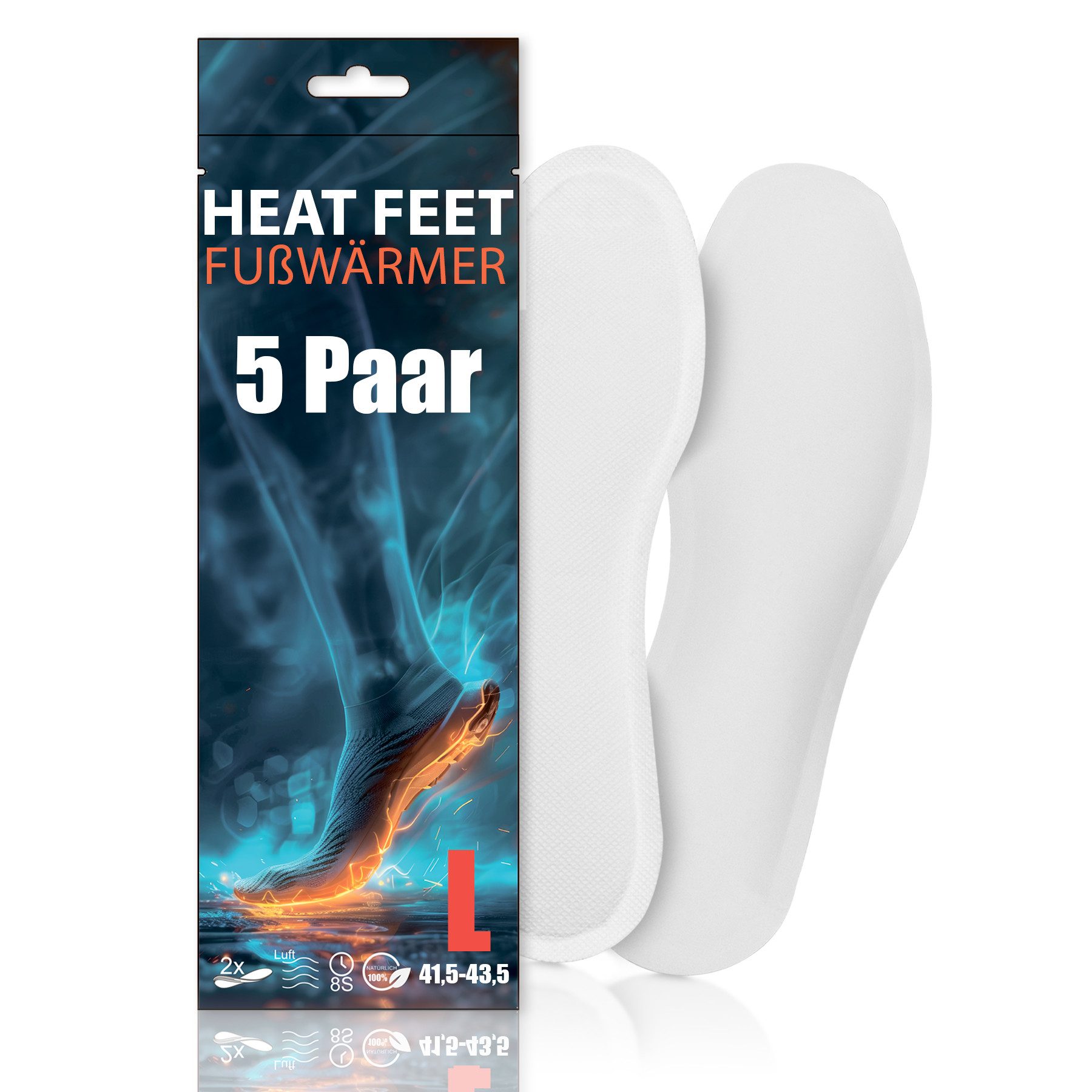 HEAT FEET Fußwärmer Wärmesohlen (24 Paar) – bis zu 8h Wärme, Einheitsgröße, Set 5-tlg., Fußwärmer, Bis zu 8h Wärmedauer - bis zu 50°C im Schuh