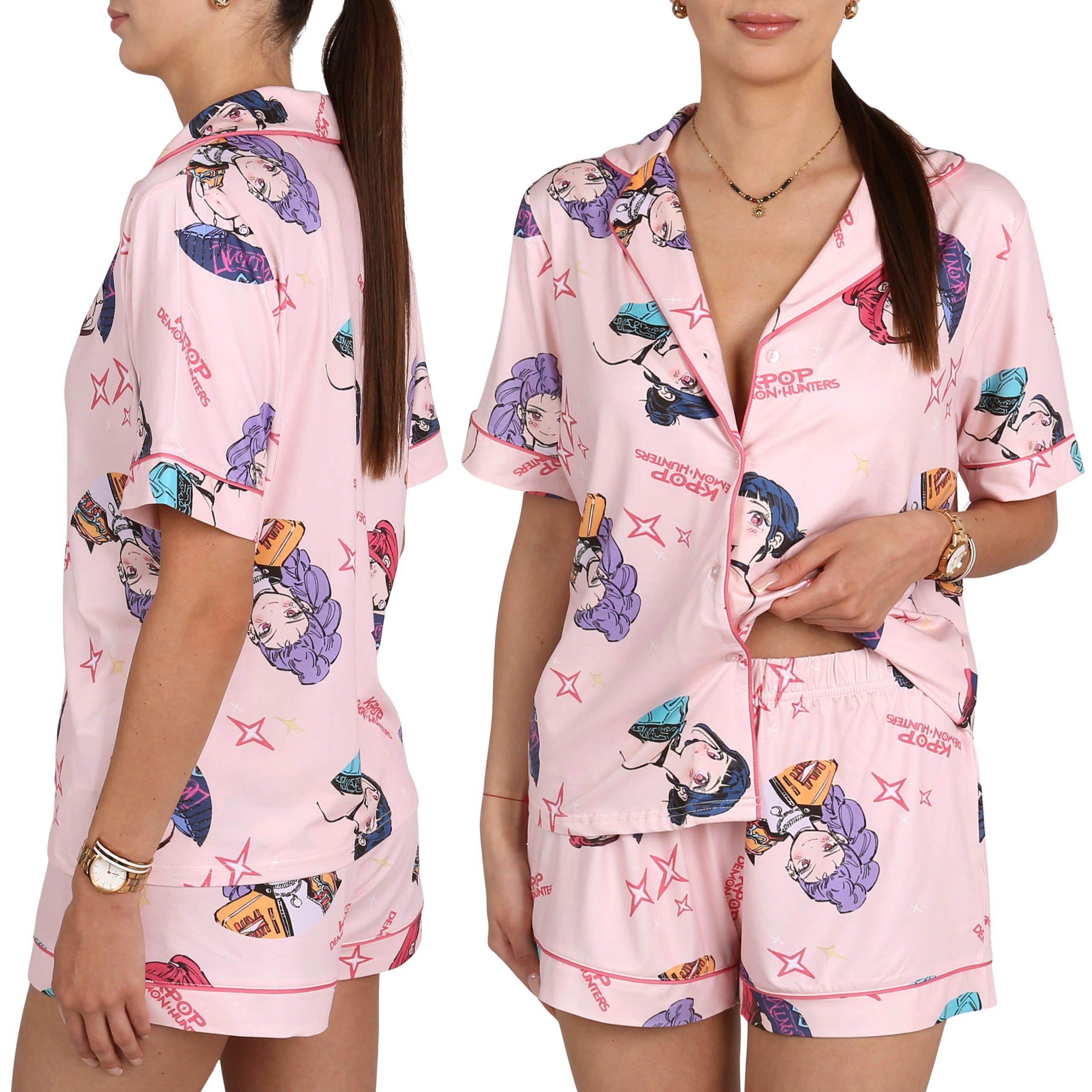 Sarcia.eu Pyjama K-Pop Demon Hunters Damen-Sommerpyjama mit Knöpfen