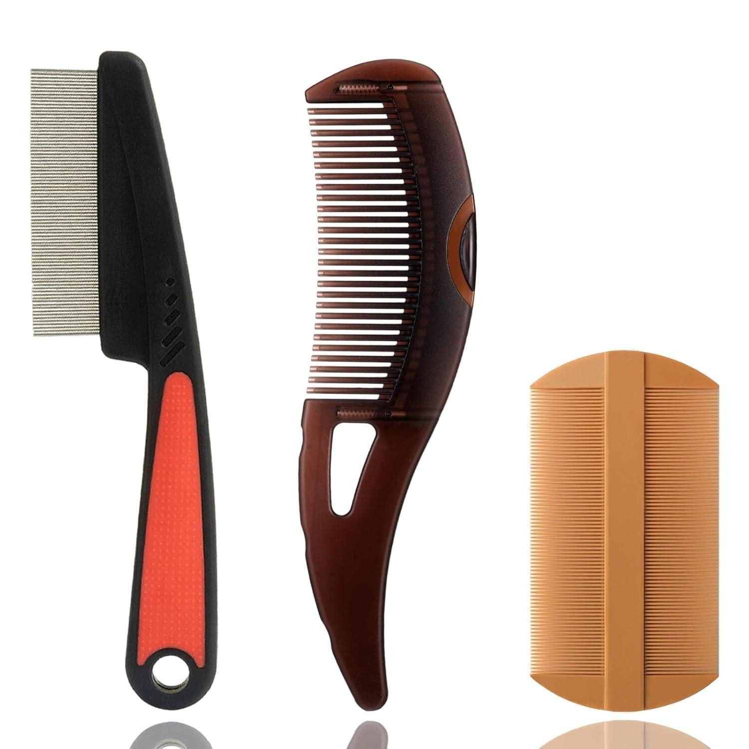 LuxusKollektion Nissenkamm 3 Stück Schuppenkamm Läusekamm Silikongriff Feine Zähne Massagebürste