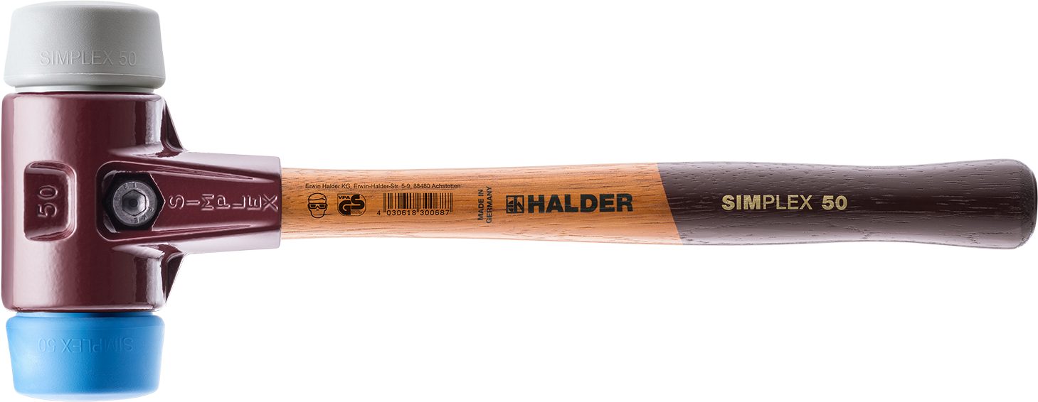 Halder KG Hammer Halder-SIMPLEX-Schonhammer mit TE-Gehäuse und Holzstiel, TPE-mid / TPE-soft | Hammer