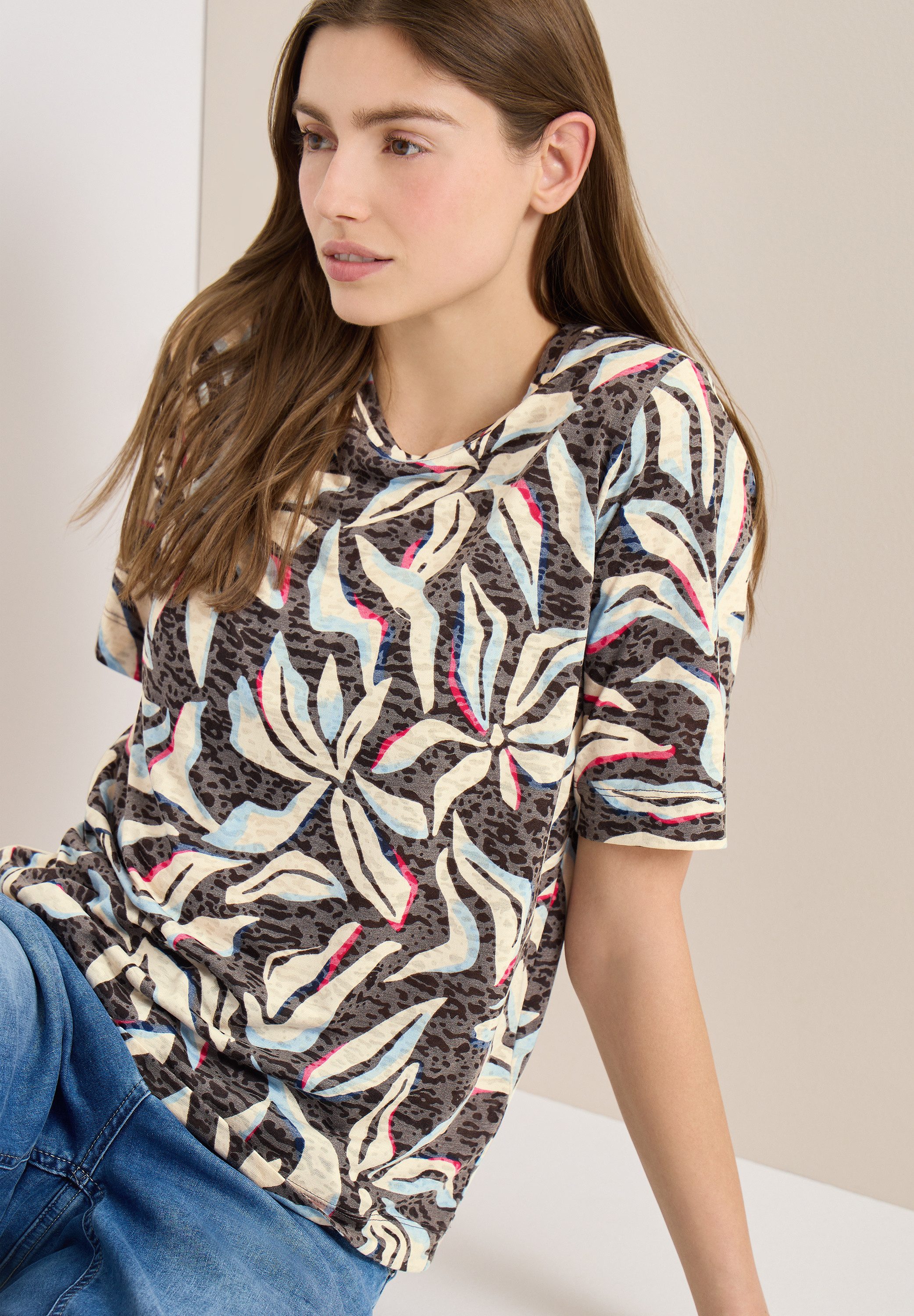 CECIL Rundhalsshirt Ausbrenner Shirt mit floralem Muster günstig online kaufen