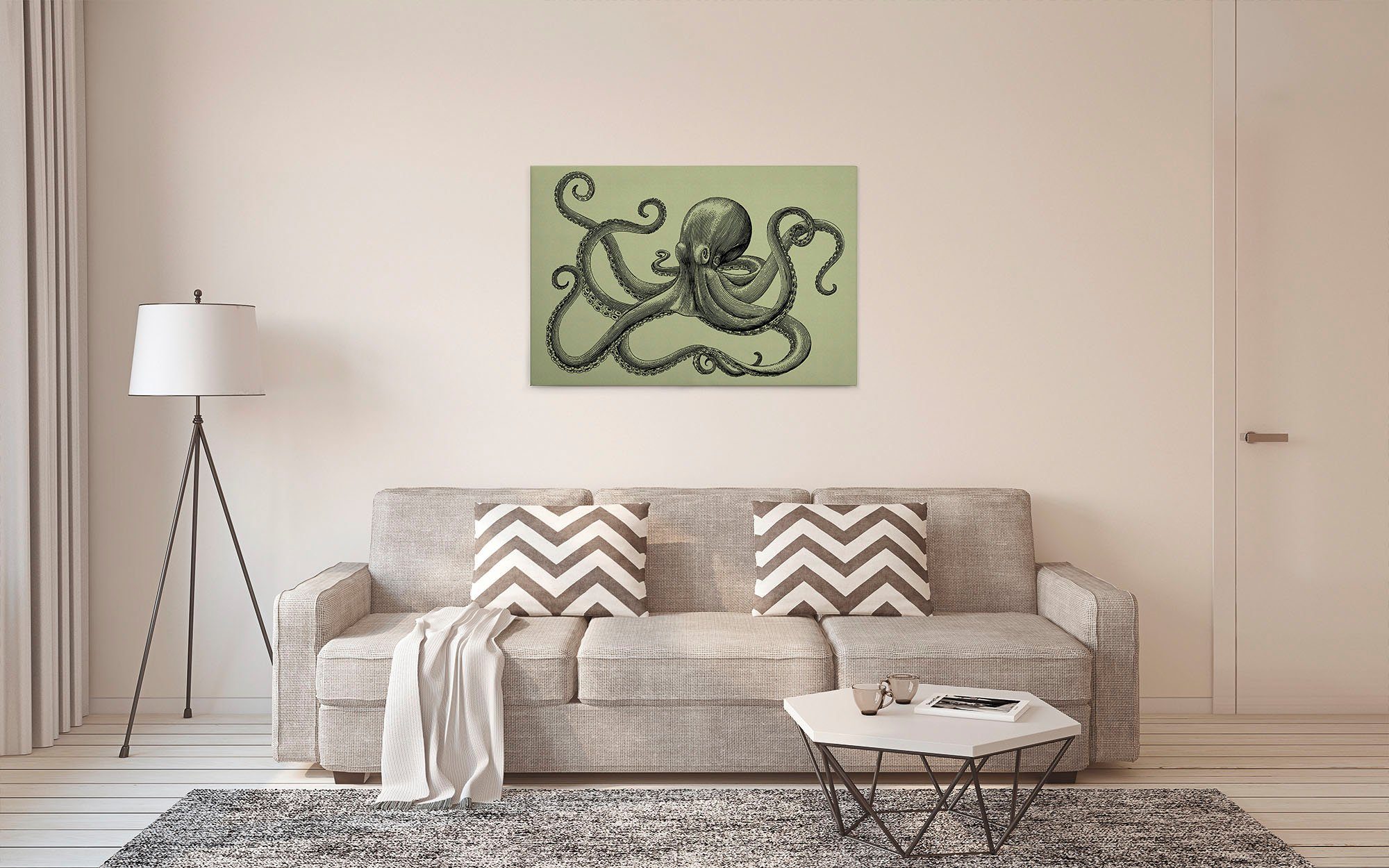 St), Création Krake Octopus jules Grün Keilrahmen 3, A.S. Tiere Bild Schwarz (1 Leinwandbild