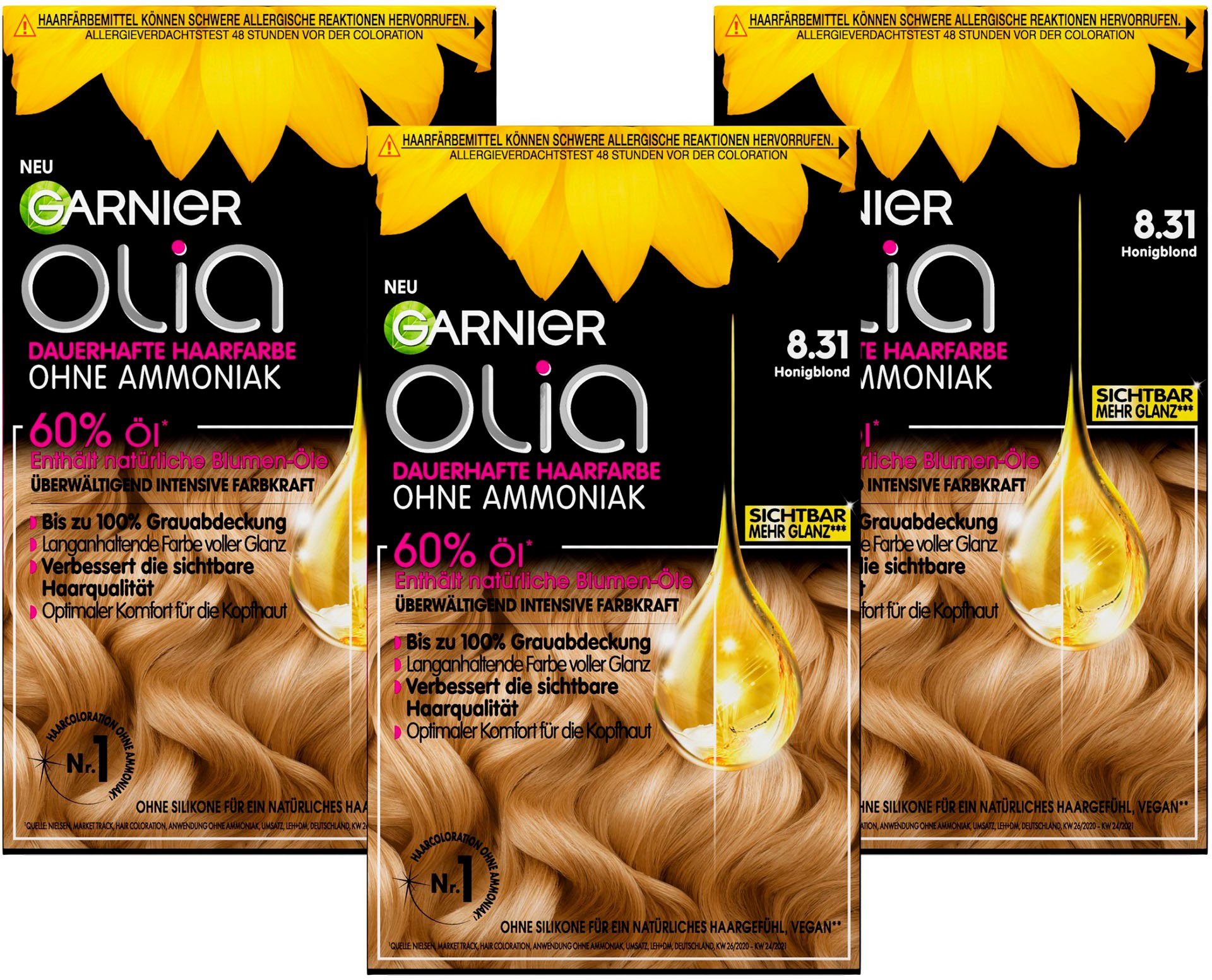 GARNIER Coloration Garnier Olia dauerhafte Haarfarbe, Set, 3-tlg., mit pflegender Formel
