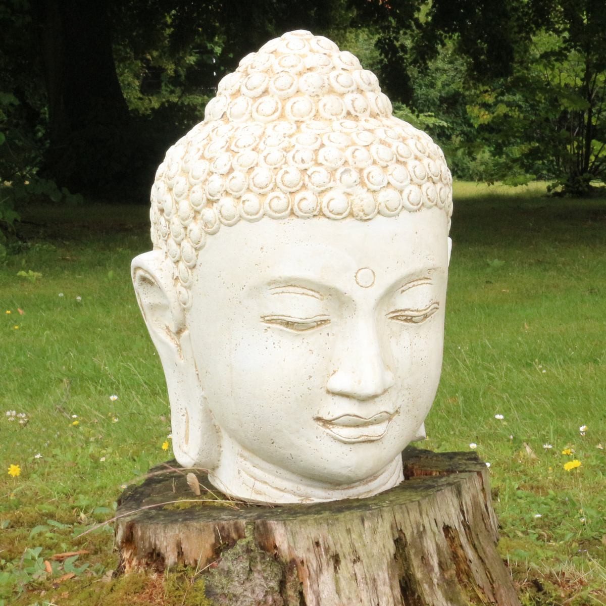 Oriental Galerie Dekofigur Buddha Kopf Gartenfigur aus Lavastein Weiß 55 cm (1 St)