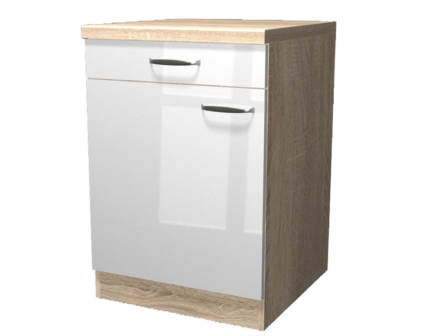 Flex-Well Unterschrank Küchenunterschrank - 60 cm breit - Hochglanz Weiß Sonoma Eiche – Valen