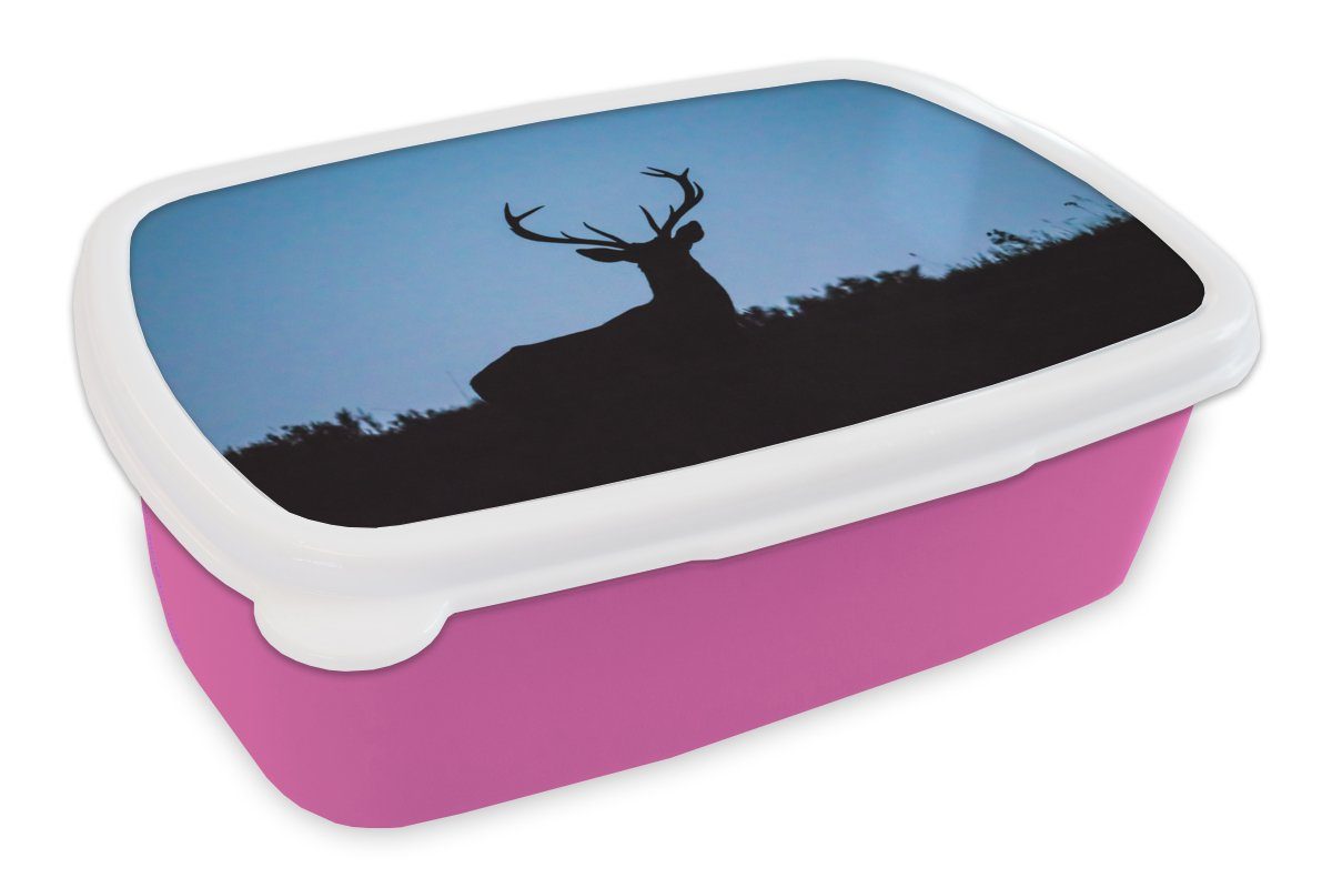 MuchoWow Lunchbox Hirsch - Scherenschnitt - Himmel, Kunststoff, (2-tlg), Brotbox für Erwachsene, Brotdose Kinder, Snackbox, Mädchen, Kunststoff rosa