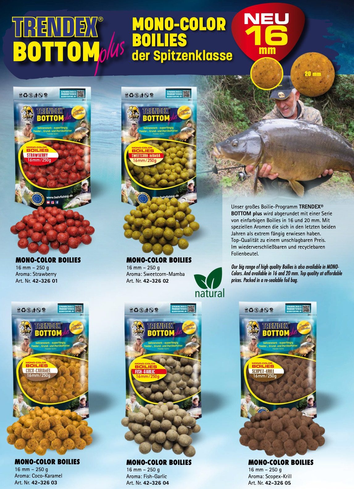 Behr Kunstköder Behr Mono-Color Boilies 250g in 16mm ver. Aromen - Trendex Karpfen, Neuartige Farben im Boilie-Bereich