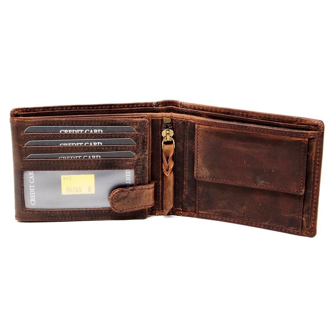 Brieftasche Portemonnaie, Schutz Leder SHG mit Geldbörse Lederbörse Börse Münzfach Herren Büffelleder Männerbörse RFID
