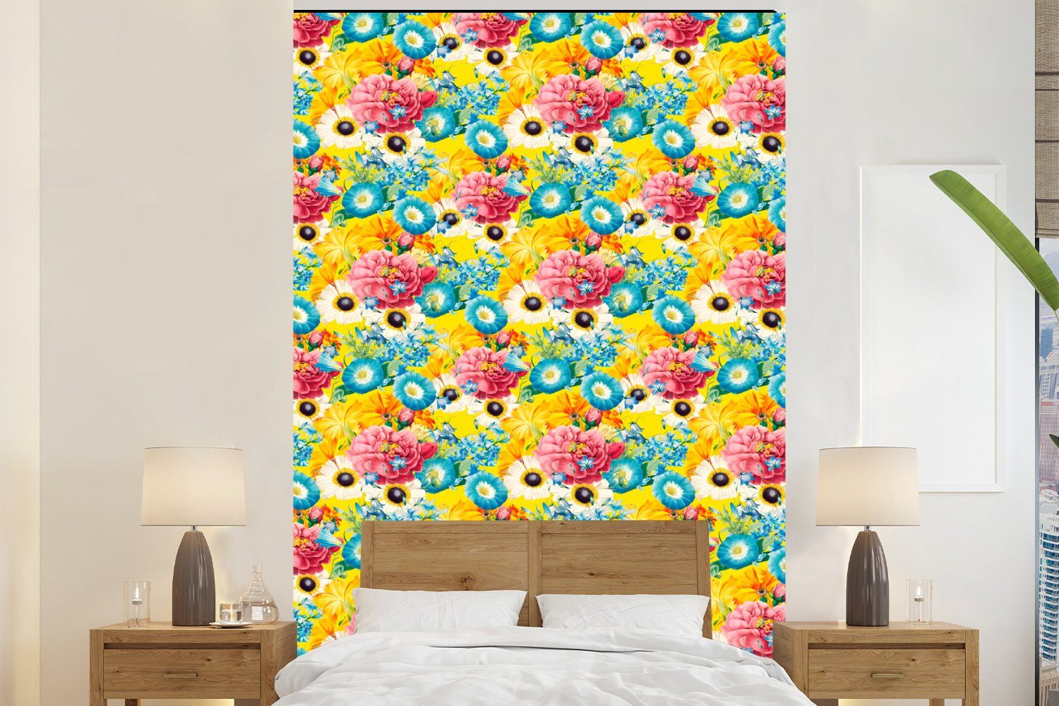 MuchoWow Fototapete Blumen - Farben - Palette, Matt, bedruckt, (3 St), Montagefertig Vinyl Tapete für Wohnzimmer, Wandtapete