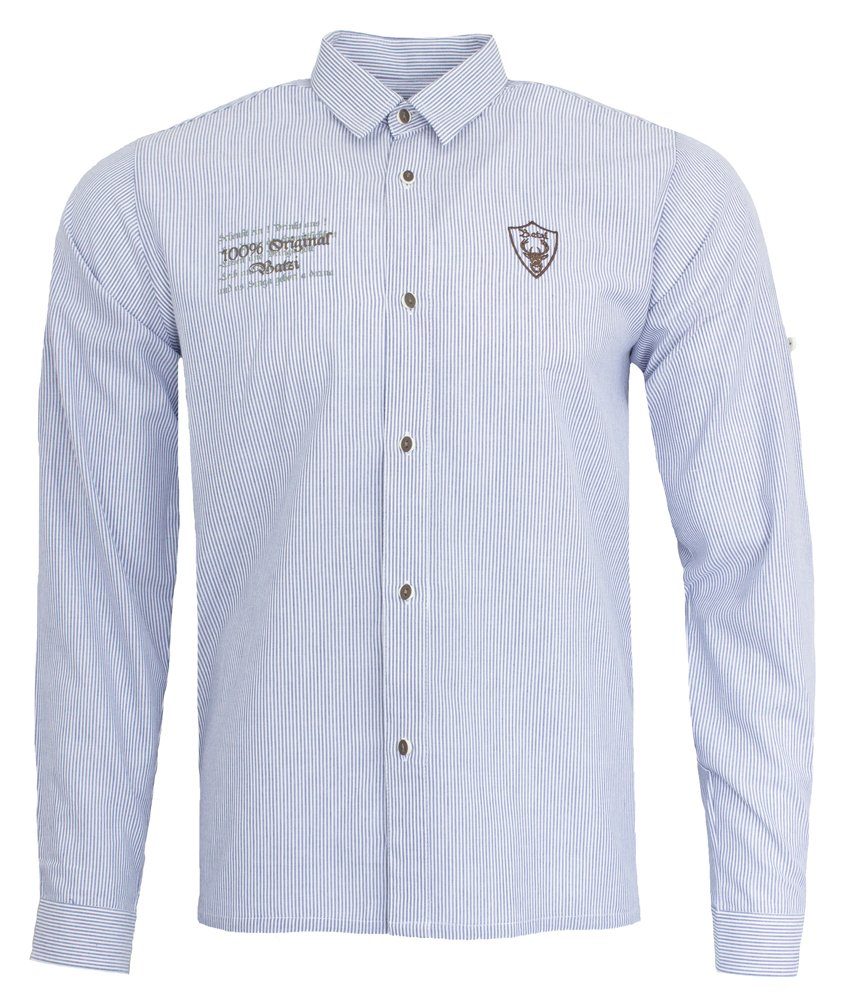 Isar-Trachten T-Shirt Kinder Trachtenhemd 'Henry' Blau Gestreift 52817