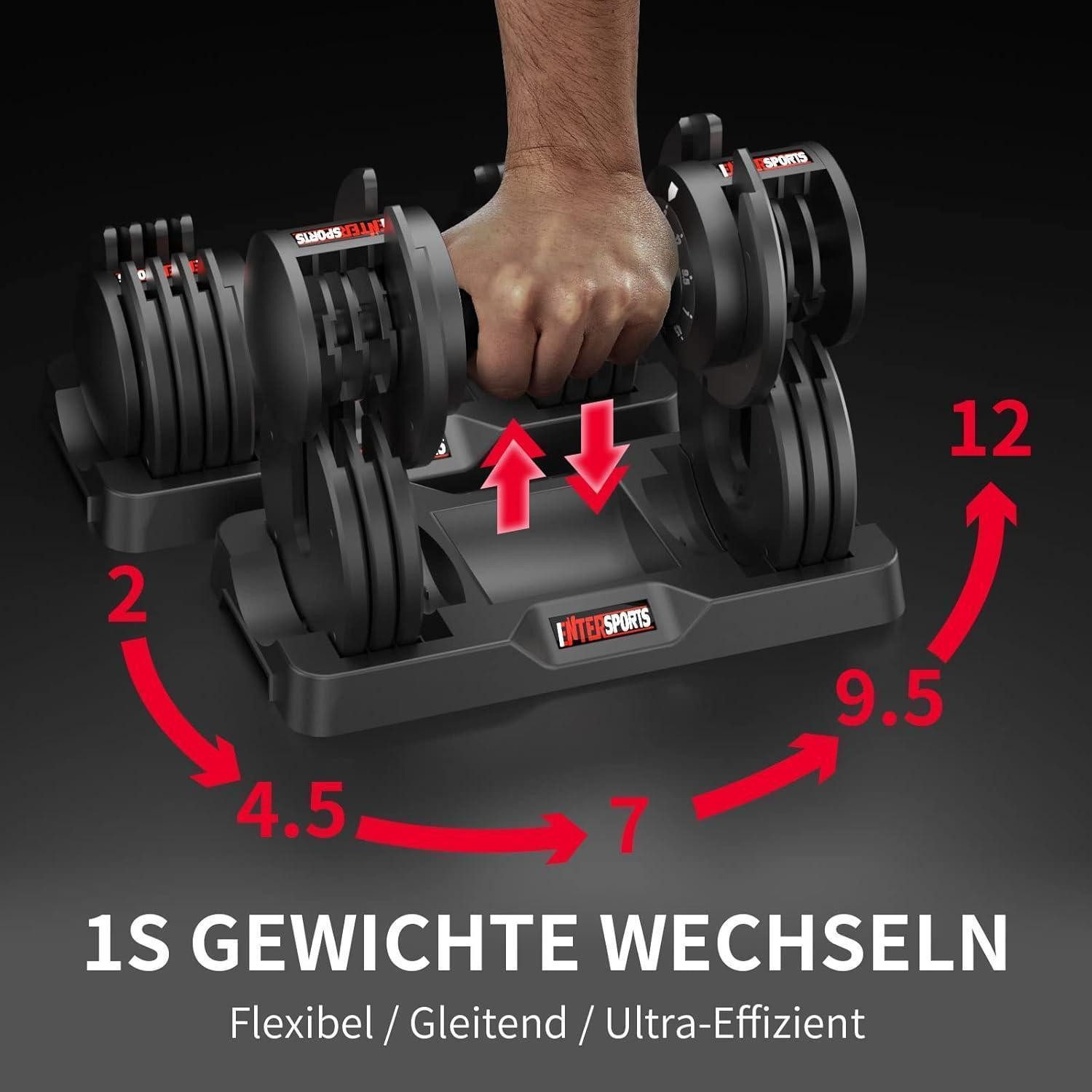 EnterSports Kurzhantel Verstellbare Hanteln 12kg/18kg 5 Gewichtsstufen rutschfester Griff