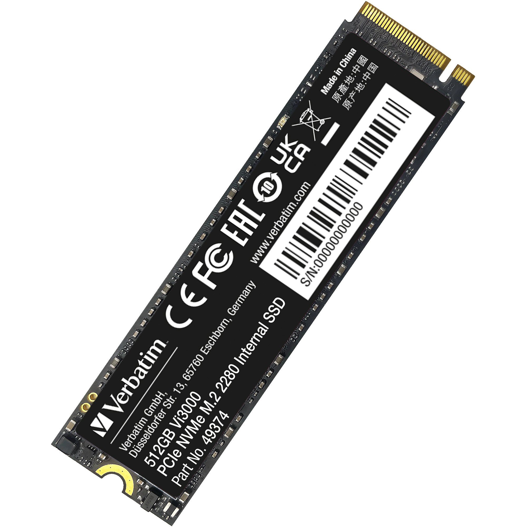 Verbatim Verbatim Vi3000 512 GB, SSD, (PCIe 3.0 x4, NVMe, interne HDD-Festplatte (512 GB) Steckkarte"