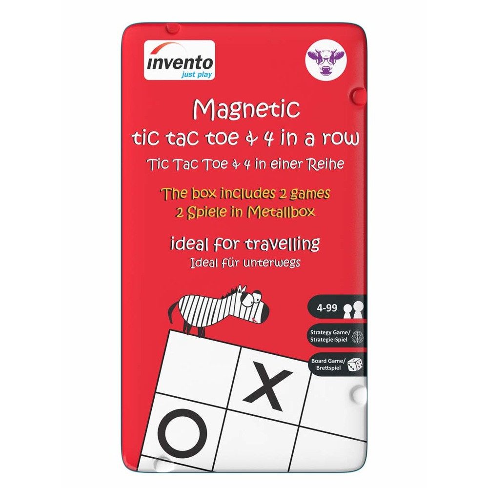 Invento Spielesammlung Magnetspiel Tic Tac Toe & 4 in einer Reihe Metalldose