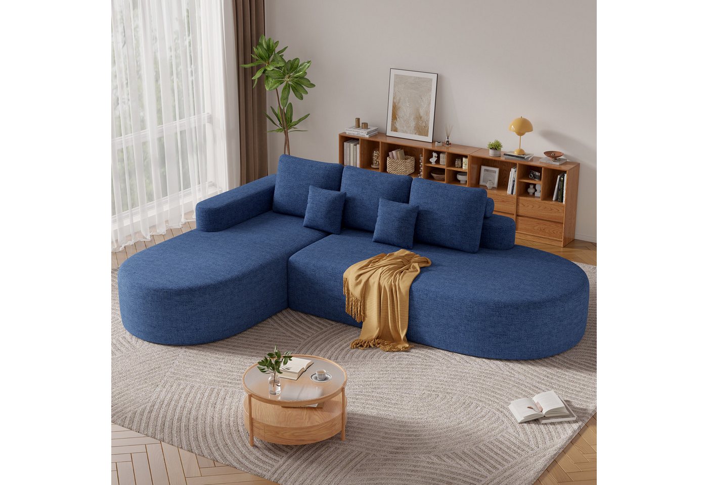 HawthyHome Ecksofa mit Kissen, 284 x 180 cm, modulares, gebogenes, Beige, 1 Teile, Modulares Design, Cordsamt, 30D-Schaumstoff, Ohne Montage
