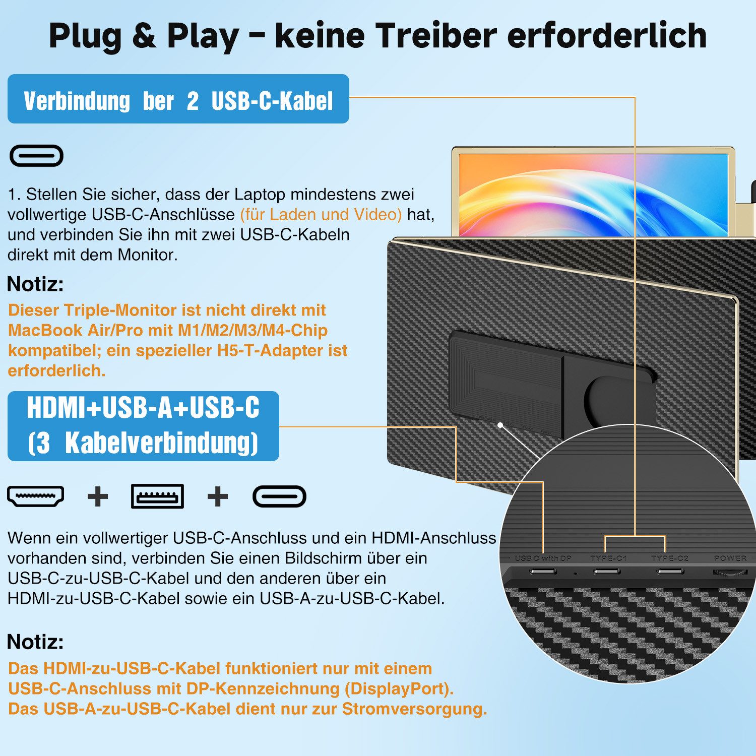 KEFEYA Dual-Screen-Laptop-Bildschirm-Extender Laptop-Bildschirmerweiterung Portabler Monitor (16 cm/15.6 ", 1920x1080 px, Full HD, 60 Hz, HDR, Als Einzelbildschirm nutzbar, passend für Laptops von 13-17,3 Zoll)