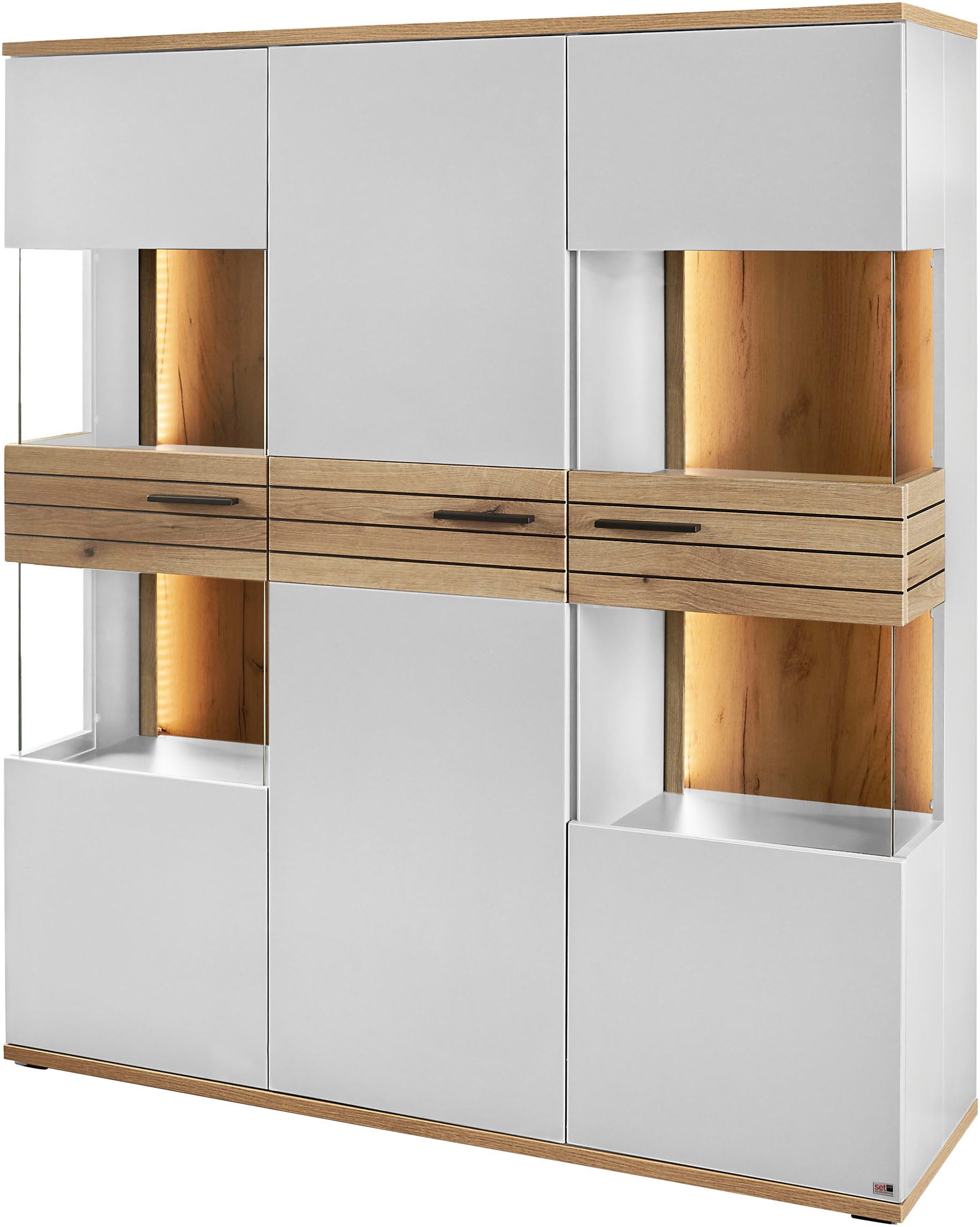 set one by Musterring Vitrine Quincy (1-St) Mit 4 Glasausschnitten und LED, in 2 Farben erhältlich, 134,8 cm