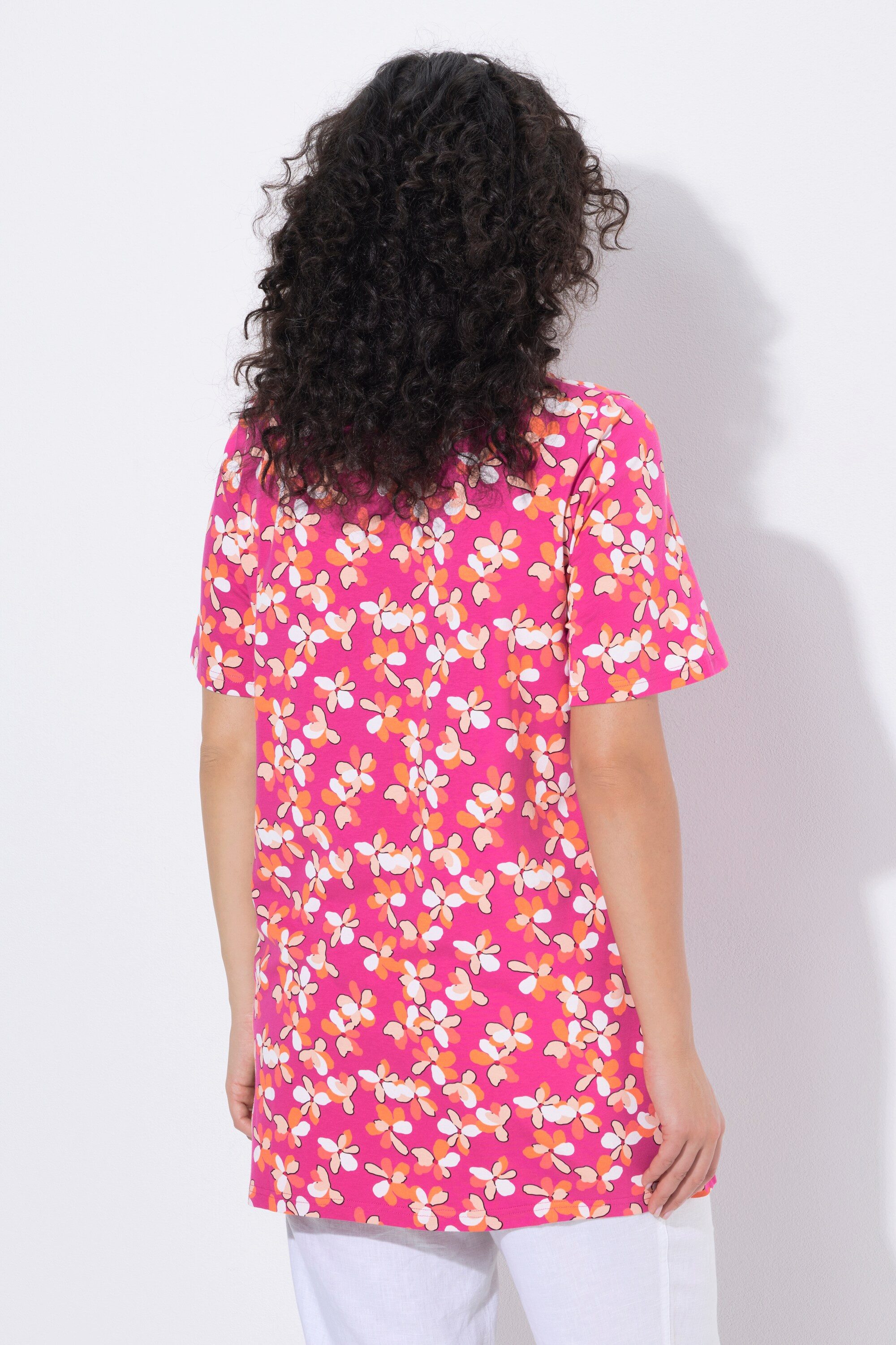 Ulla Popken Longshirt Longshirt Blüten Zierfalten A-Linie Rundhals