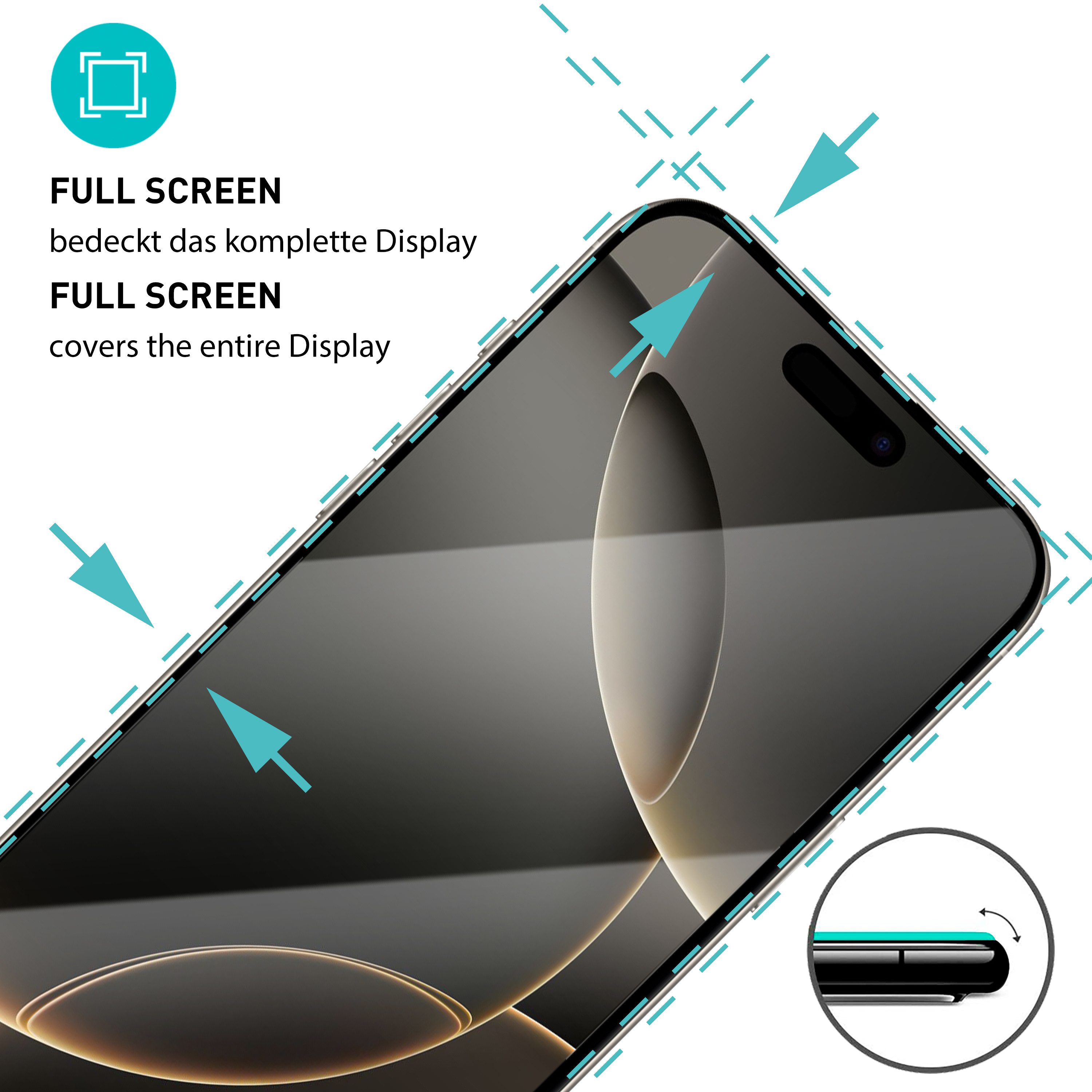 smartect Displayschutzglas Schutzglas Panzerfolie Full Screen für iPhone 16 Pro Max, Set, 3 Stück, Schutzfolie Glasschutz inkl. Anbringhilfe