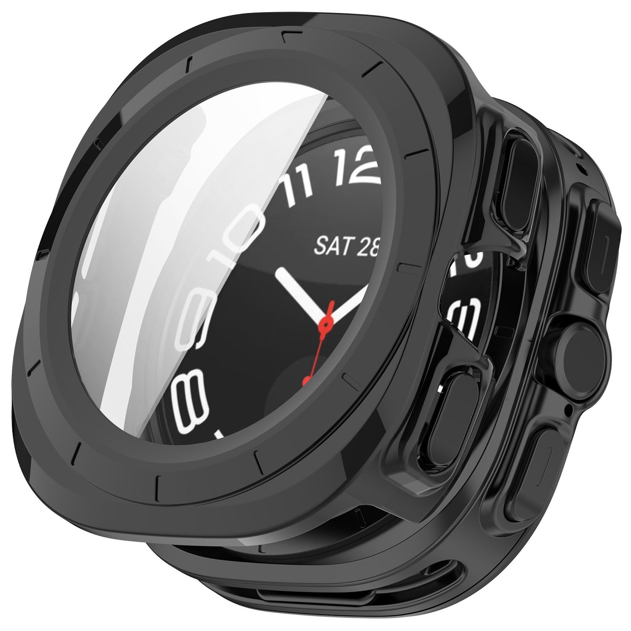 Wigento Smartwatch-Hülle + 9H Glas TPU Silikon Samsung Galaxy Watch Ultra 2 2026 47mm Schwarz, Schutzhülle aus PC + Hart Glas für Rundumschutz